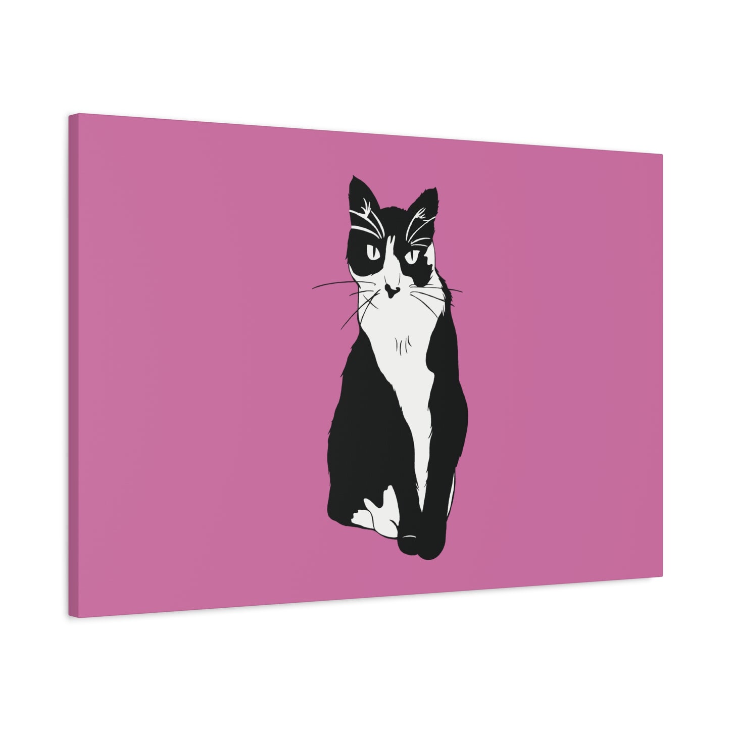 Cat Canvas on Light Pink (B&W Style Cat) - Cat Drawing Art
