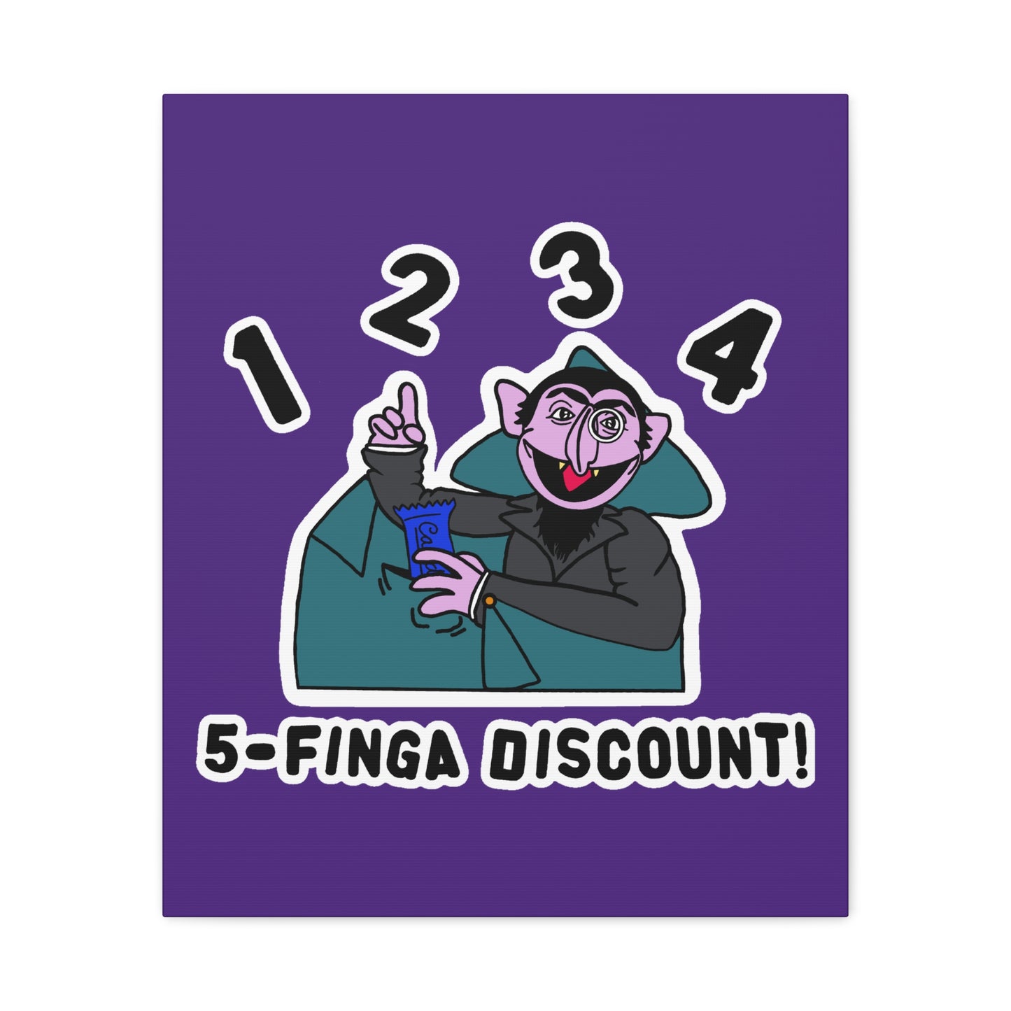 Five Finger Discount Canvas Print Light Purple - Sesame Street The Count Parody Art Print