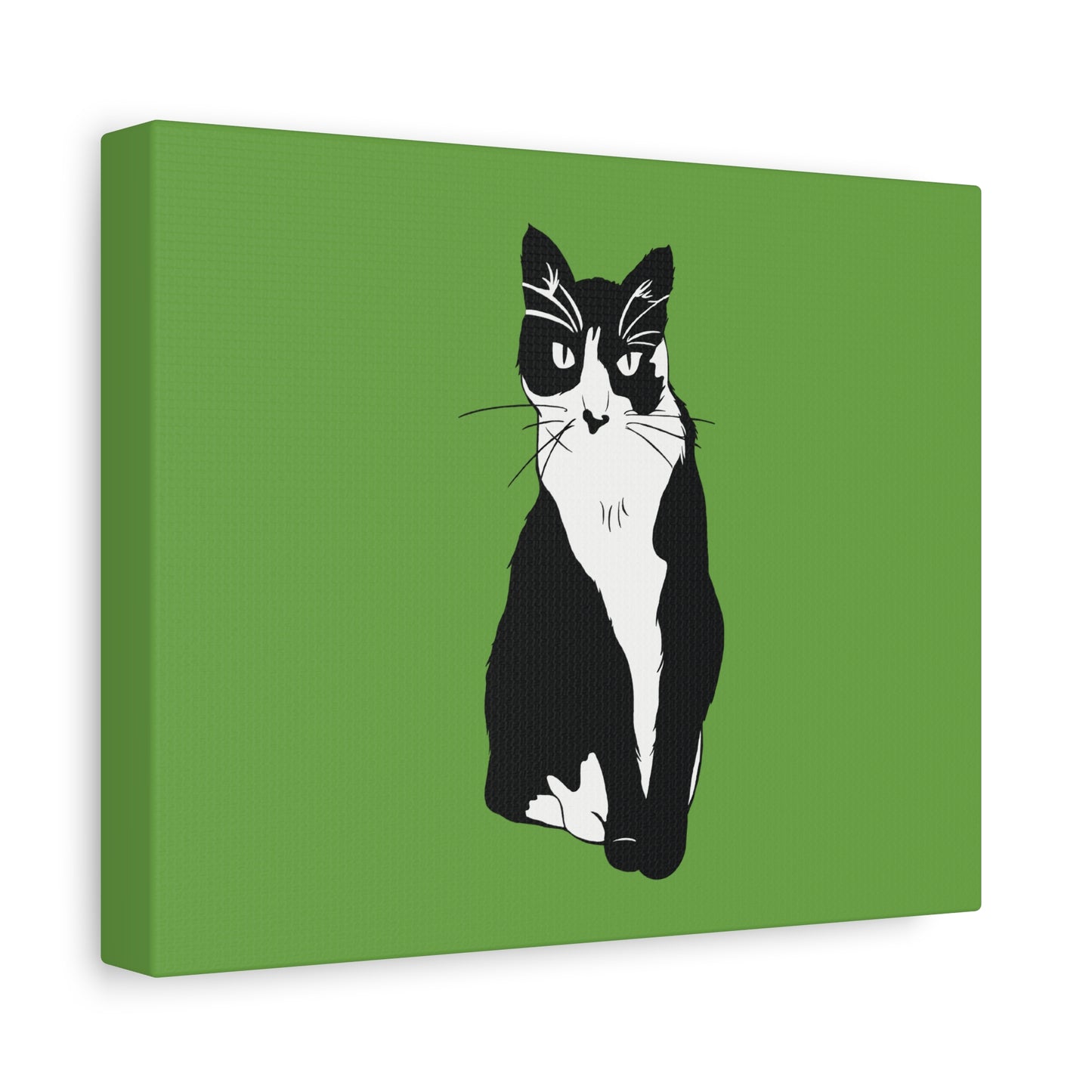 Cat Canvas on Green (B&W Style Cat) - Cat Drawing Art