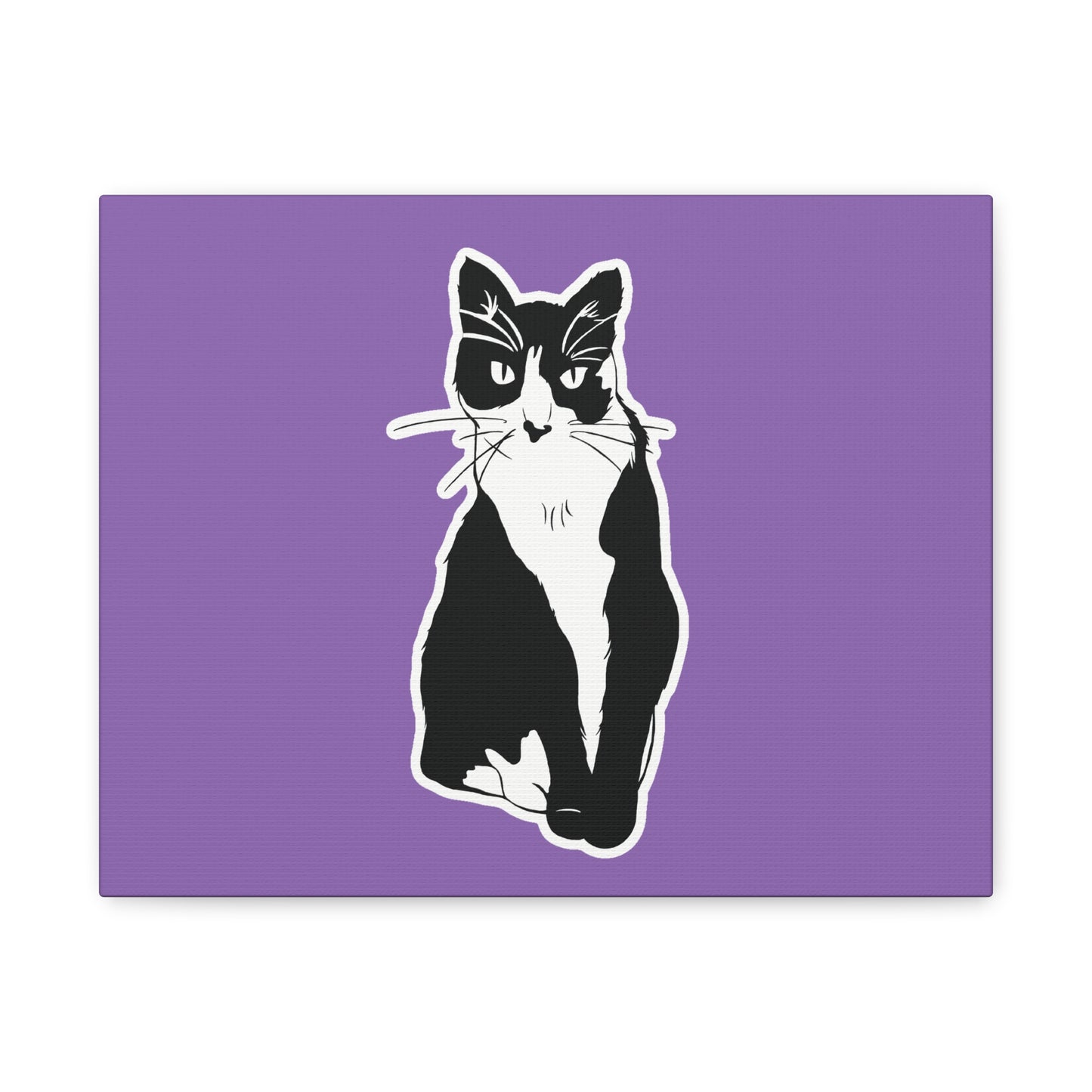 Cat Canvas on Light Purple (Sticker Style Cat) - Cat Drawing Art