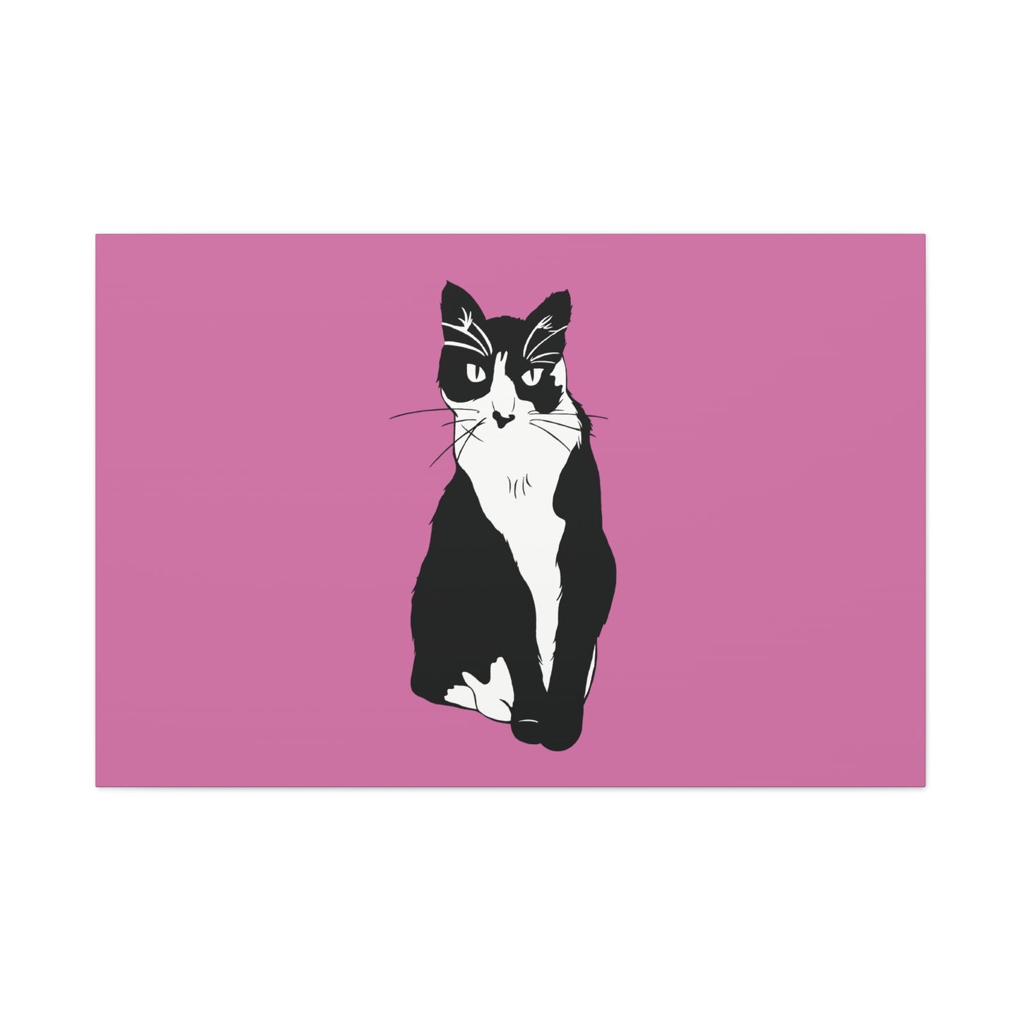 Cat Canvas on Light Pink (B&W Style Cat) - Cat Drawing Art