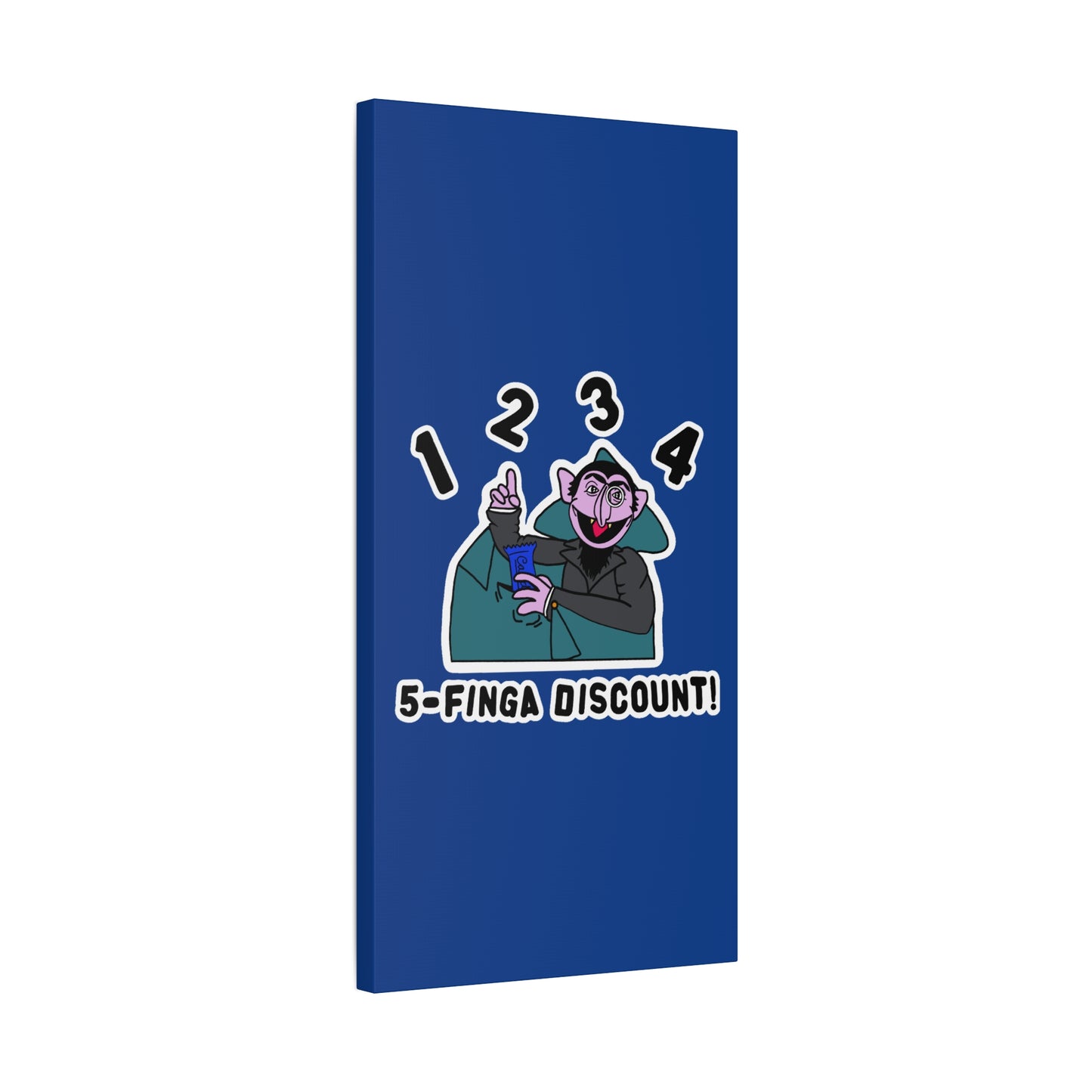 Five Finger Discount Canvas Print Dark Blue - Sesame Street The Count Parody Art Print