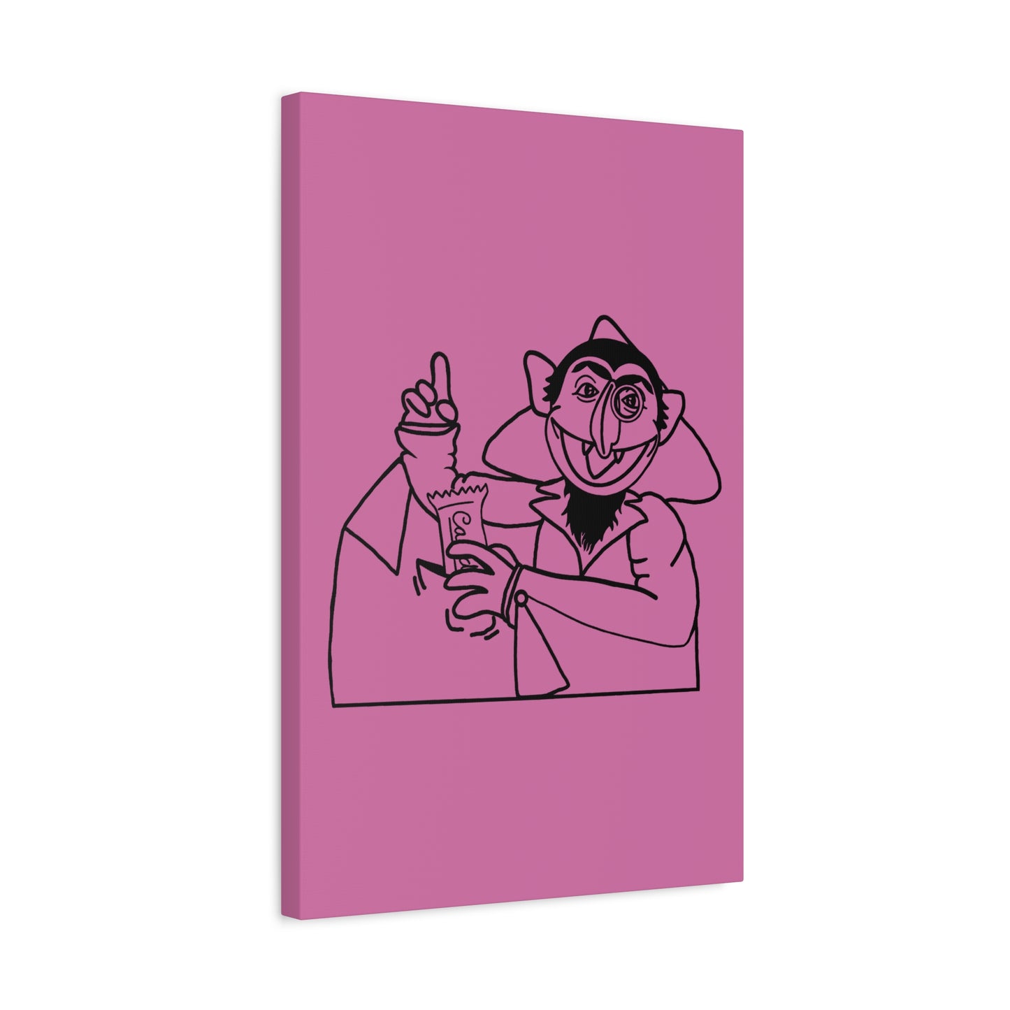 The Count Stealing Candy Outline Canvas Print Light Pink - Sesame Street The Count Parody Art