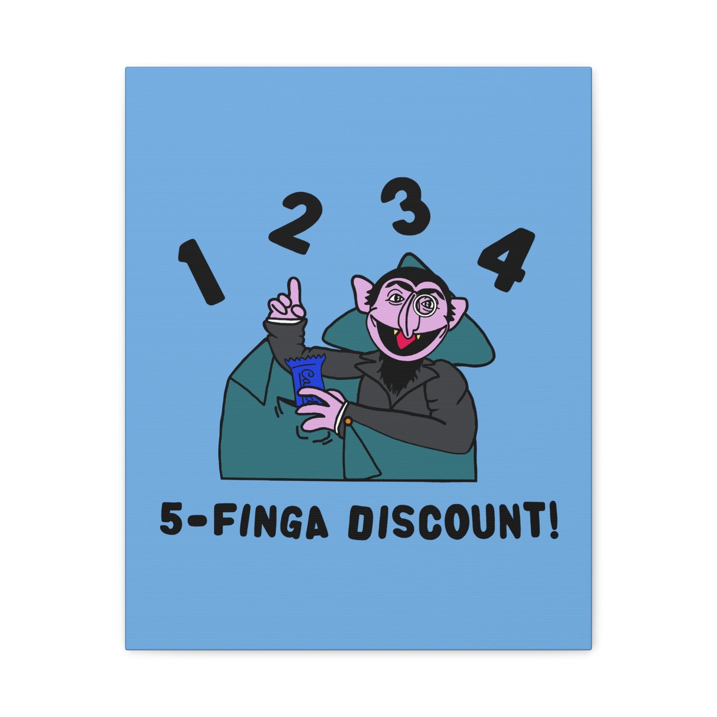 Five Finger Discount Canvas Print Light Blue - Sesame Street The Count Parody Art Print