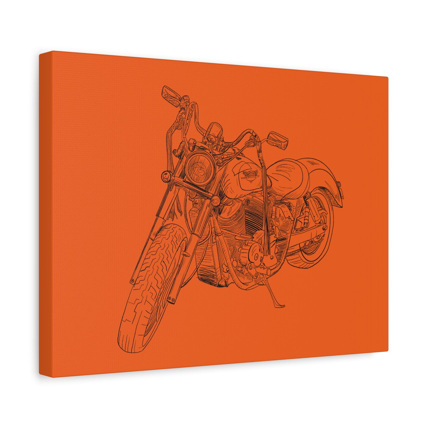 Ride Me Harley Motorcycle Sketch Canvas Print - Black Ink on Orange Background