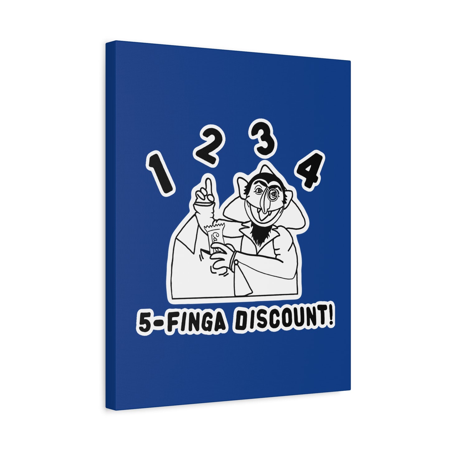 Five Finger Discount Outline Canvas Print Dark Blue - Sesame Street The Count Parody Art Print