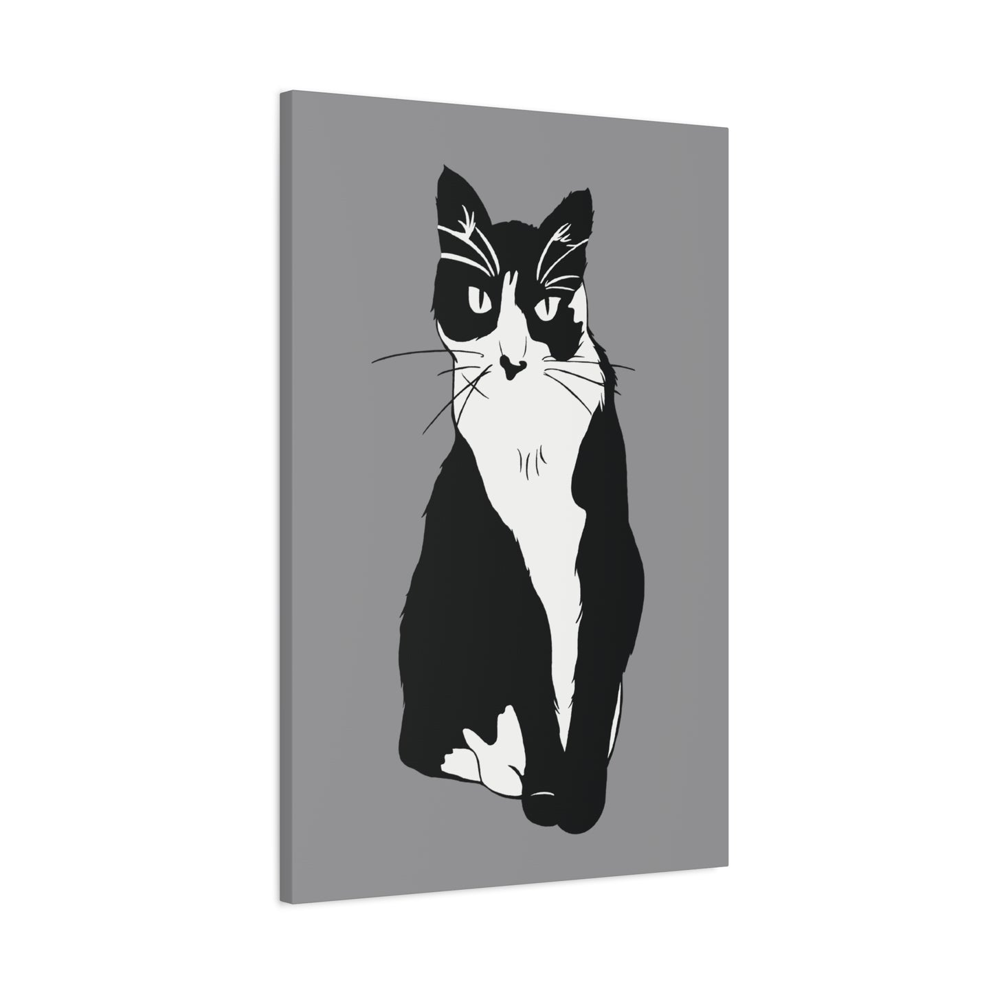 Cat Canvas on Grey (B&W Style Cat) - Cat Drawing Art