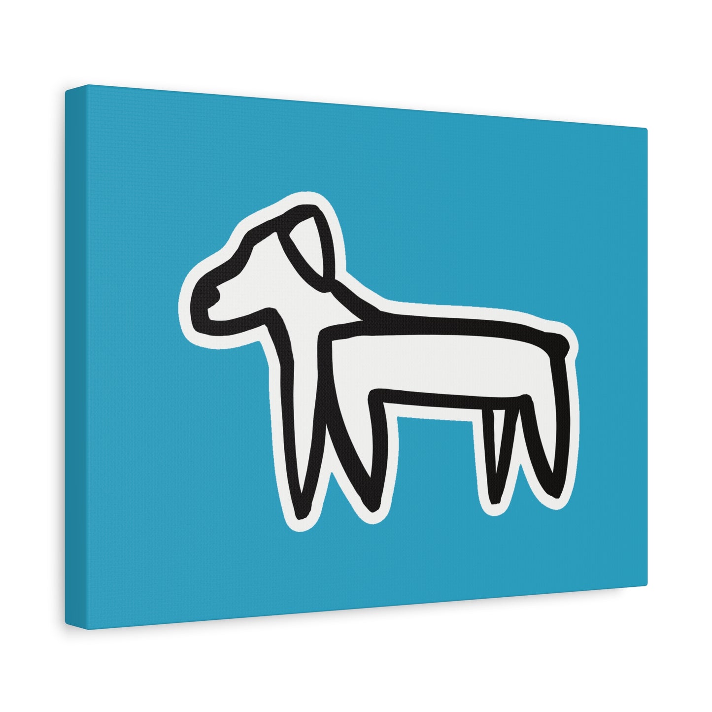 Dog Canvas Print on Turquoise (Sticker Style Black Dog) - Dog Drawing Wall Art