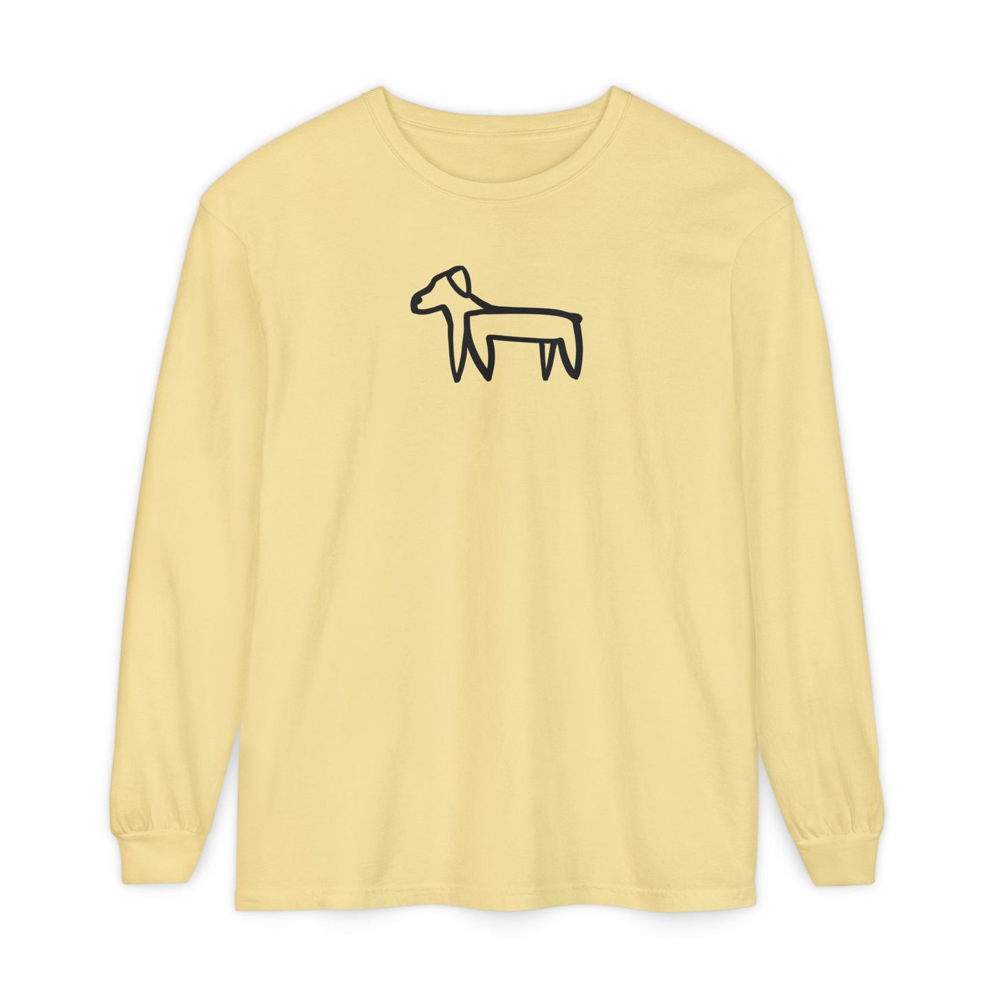 Dog Long Sleeve Tee (Transparent Style Black Dog) - Dog Drawing Shirt