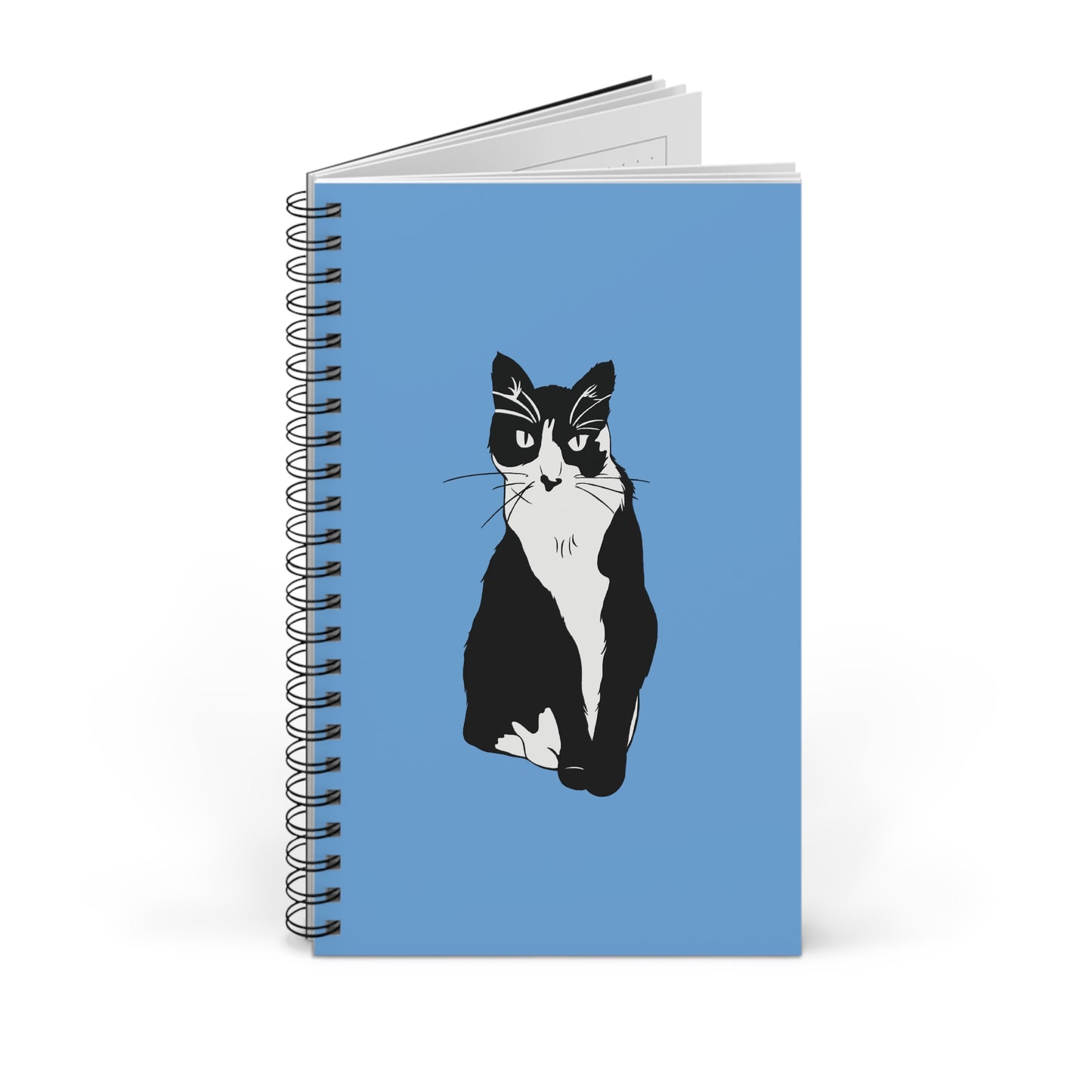 Cat Notebook in Light Blue (B&W Style Cat) - Cat Spiral Notebook