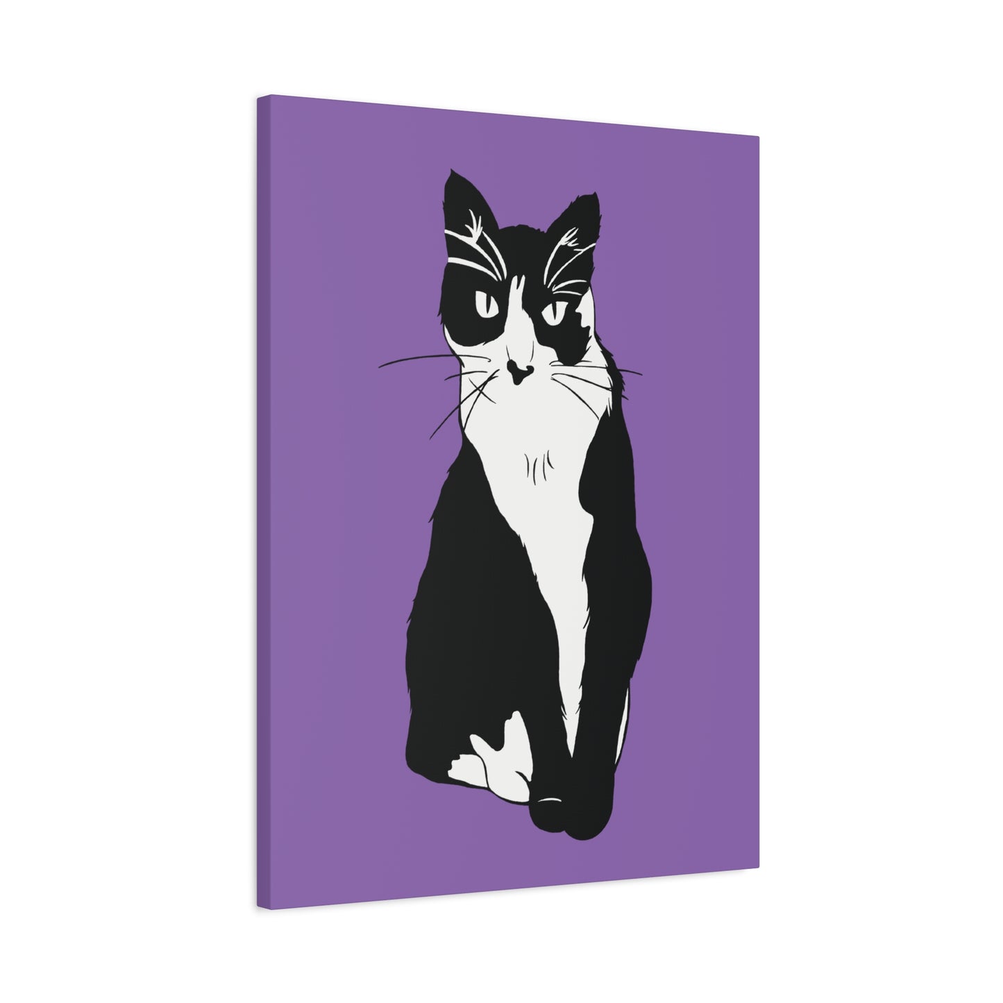 Cat Canvas on Light Purple (B&W Style Cat) - Cat Drawing Art