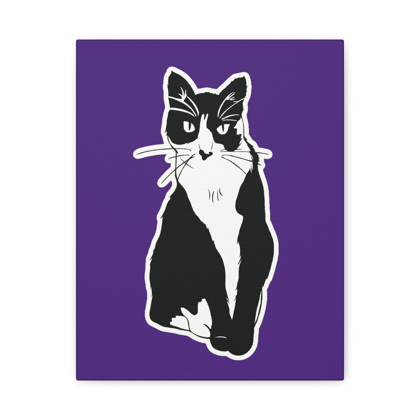 Cat Canvas Print on Purple (Sticker Style Cat) - Cat Drawing Art