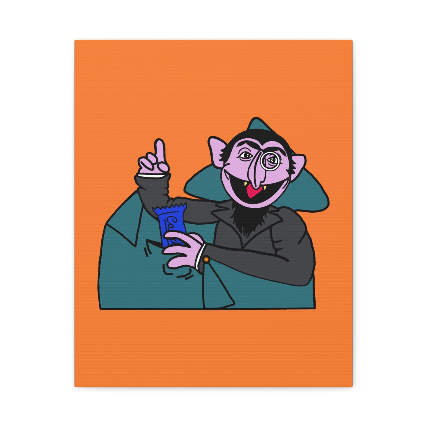 The Count Stealing Candy Canvas Print Orange - Sesame Street The Count Parody Art