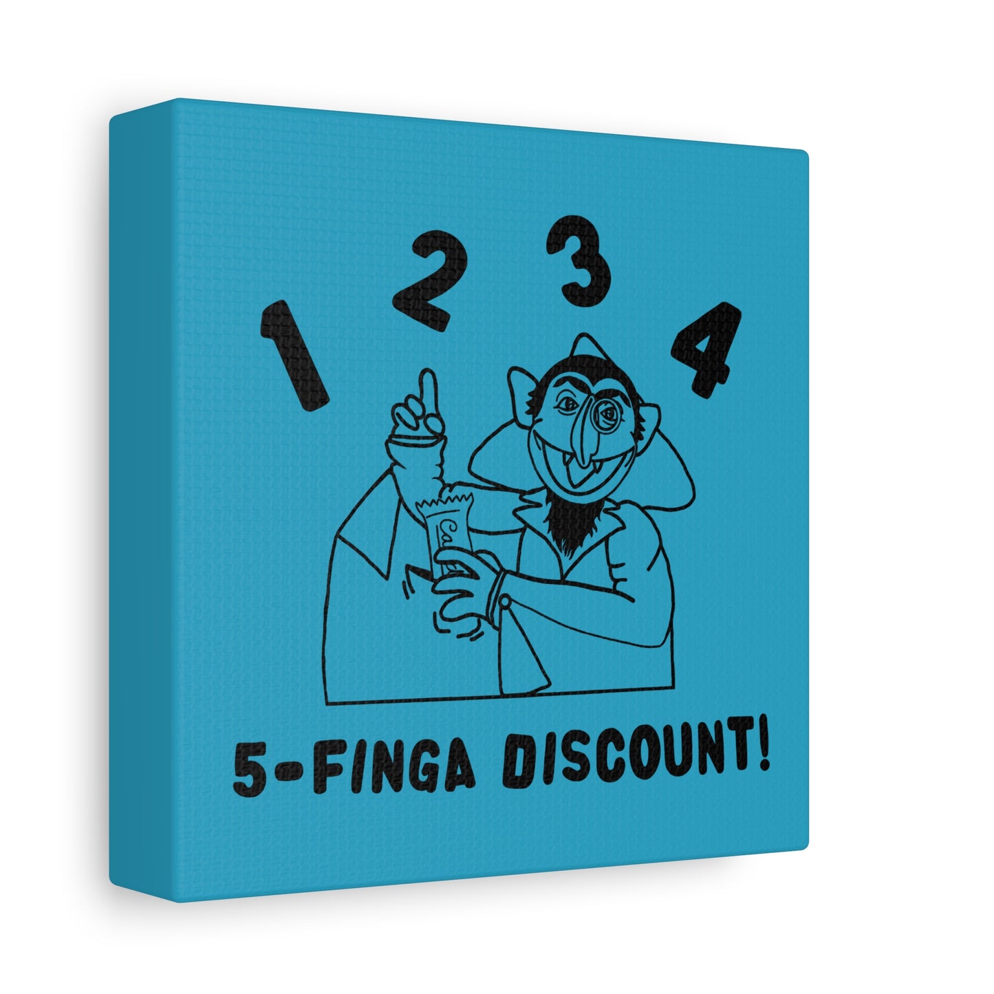 Five Finger Discount Outline Canvas Print Turquoise - Sesame Street The Count Parody Art Print
