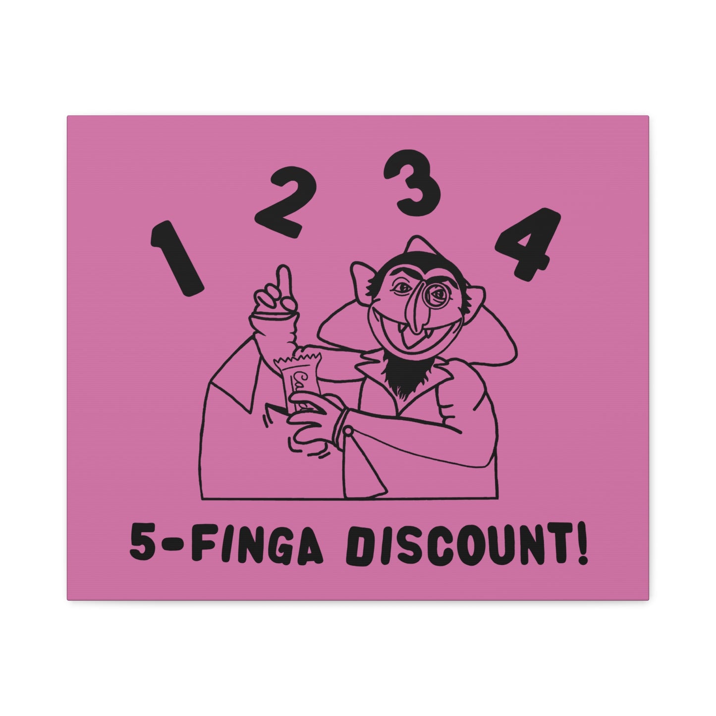 Five Finger Discount Outline Canvas Print Light Pink - Sesame Street The Count Parody Art Print