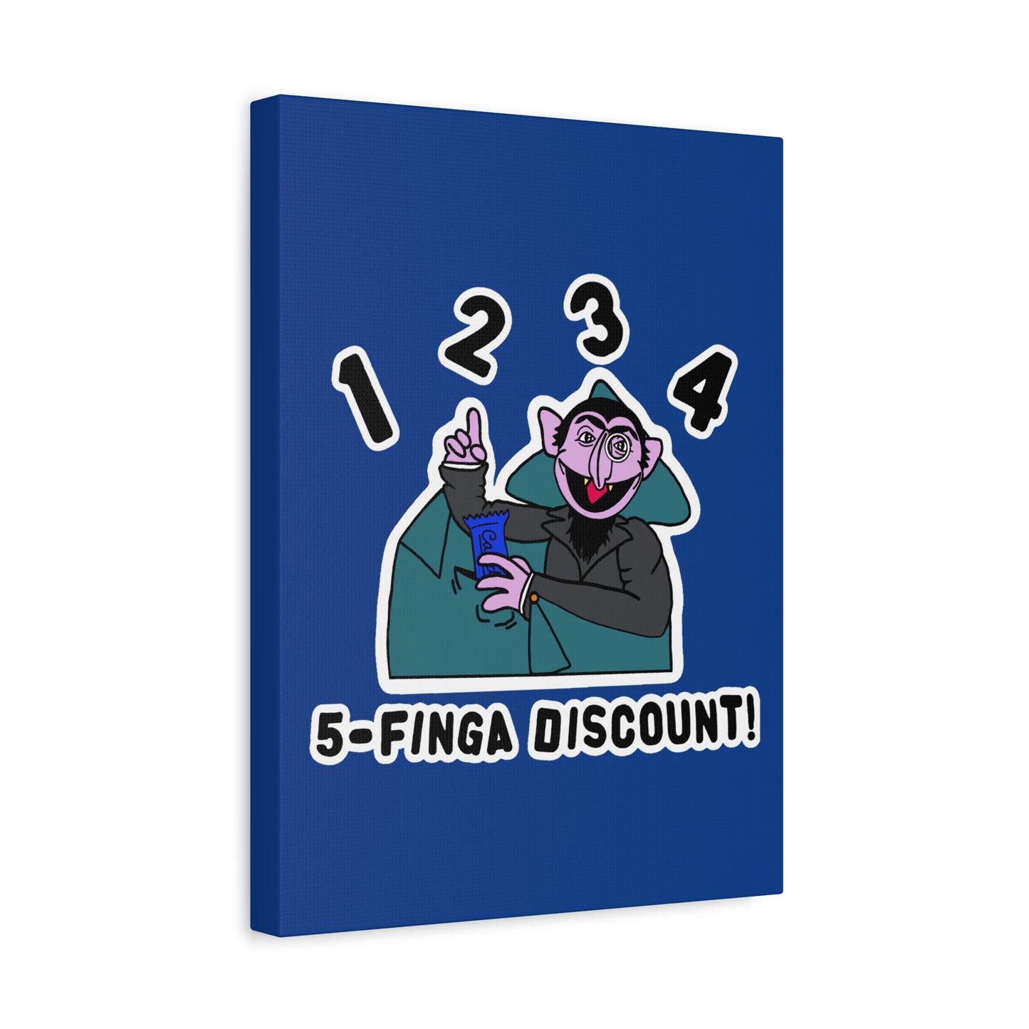 Five Finger Discount Canvas Print Dark Blue - Sesame Street The Count Parody Art Print