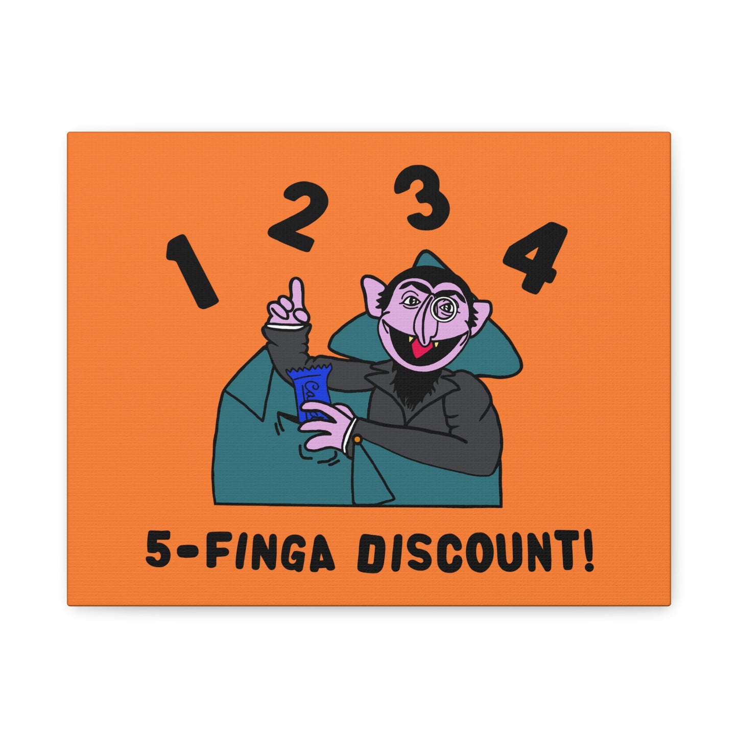 Five Finger Discount Canvas Print Light Orange - Sesame Street The Count Parody Art Print