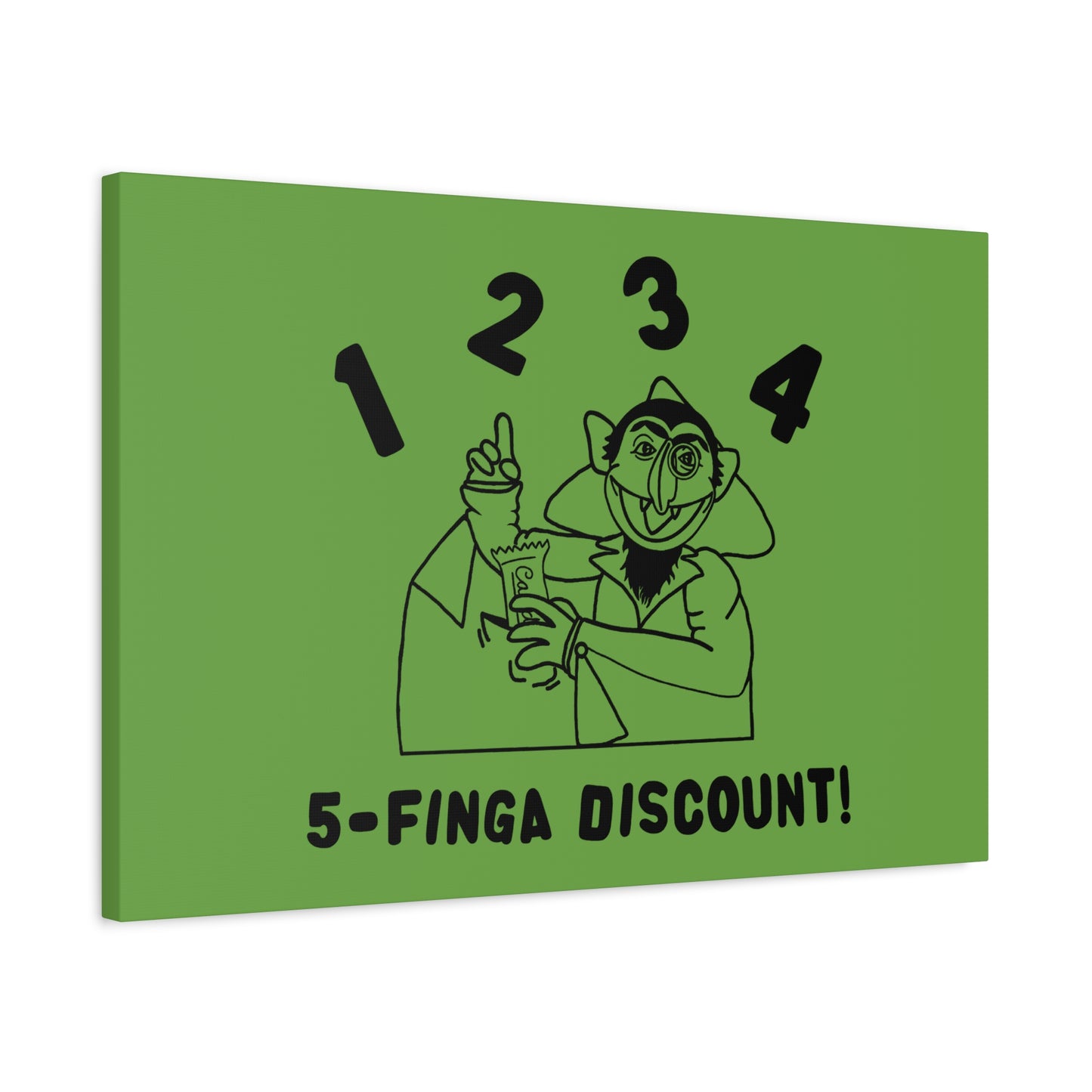 Five Finger Discount Outline Canvas Print Green - Sesame Street The Count Parody Art Print