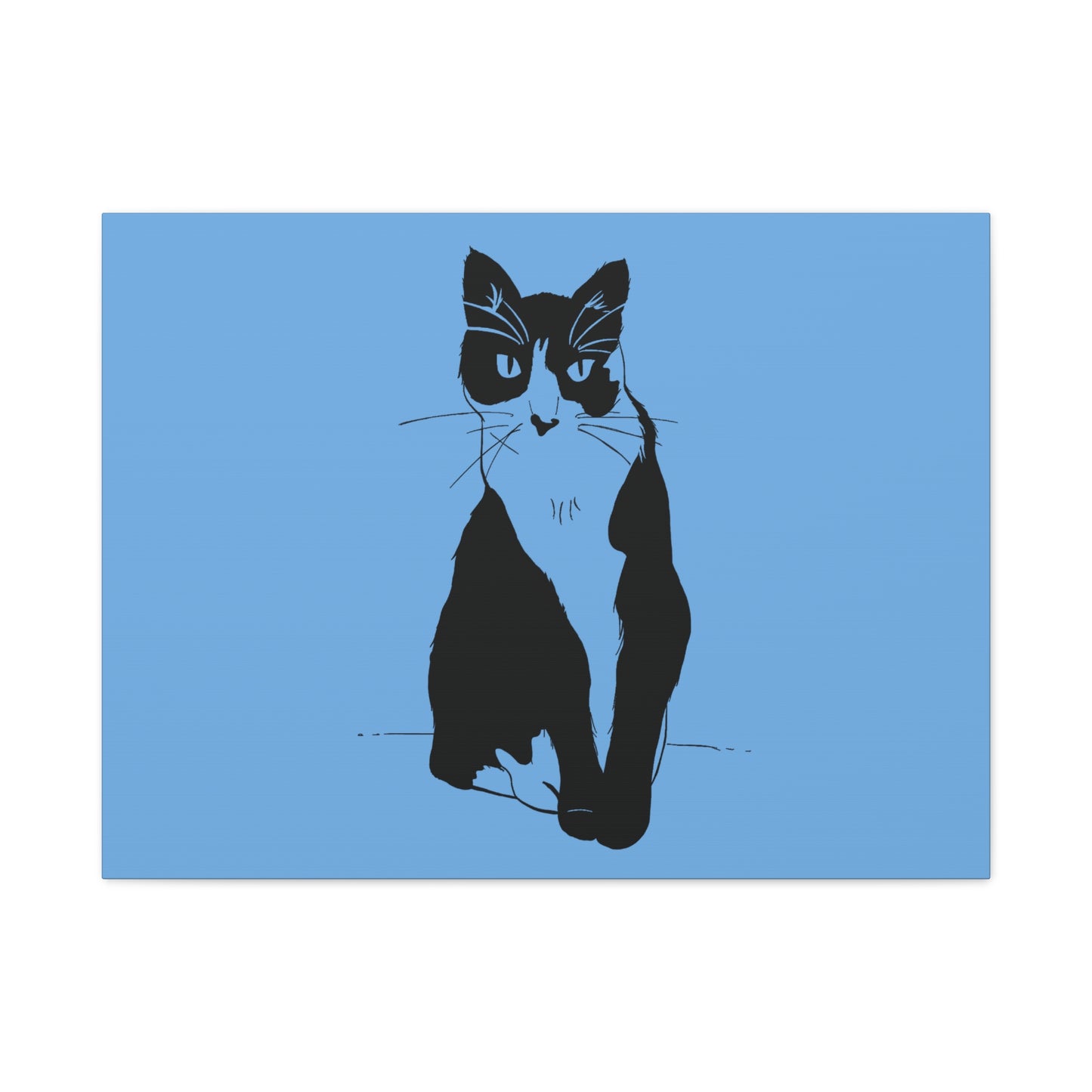 Cat Canvas Print on Light Blue (Transparent Style Cat) - Cat Drawing Art