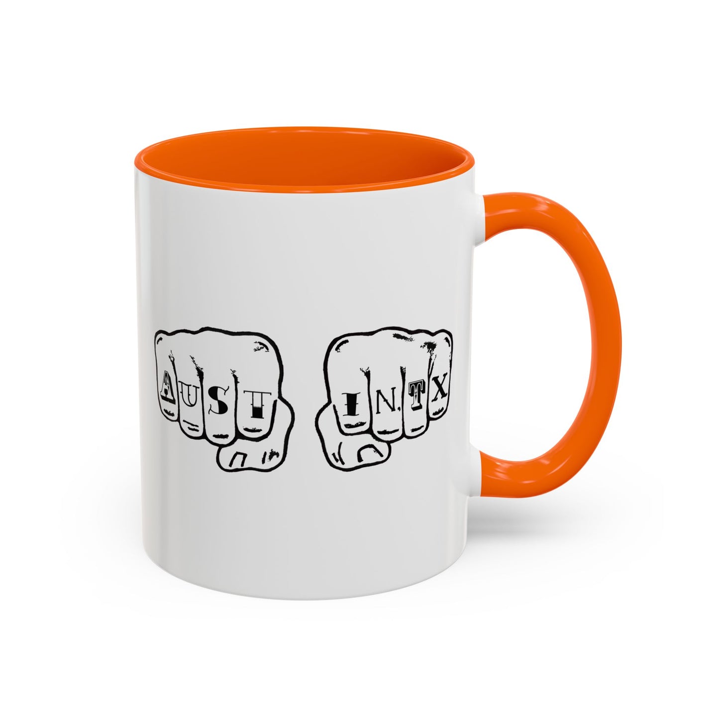 Austin Knuckle Tats Tattooed Fists Accent Mug