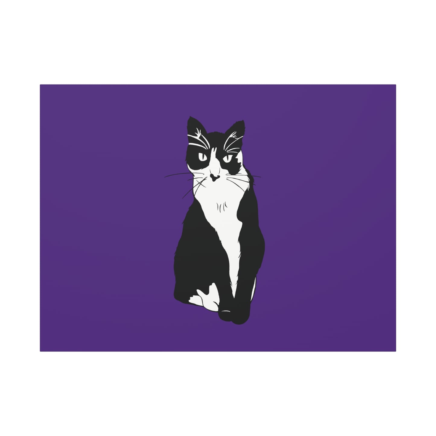Cat Canvas on Purple (B&W Style Cat) - Cat Drawing Art