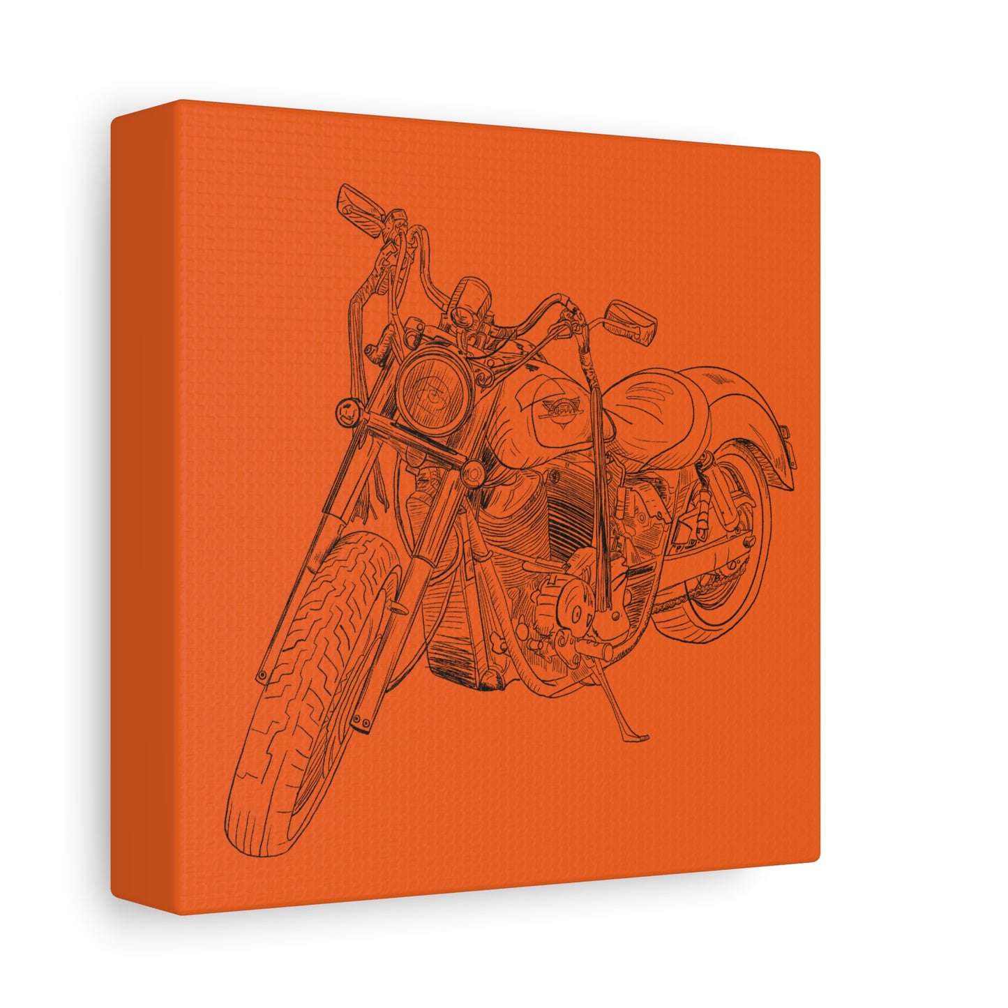 Ride Me Harley Motorcycle Sketch Canvas Print - Black Ink on Orange Background