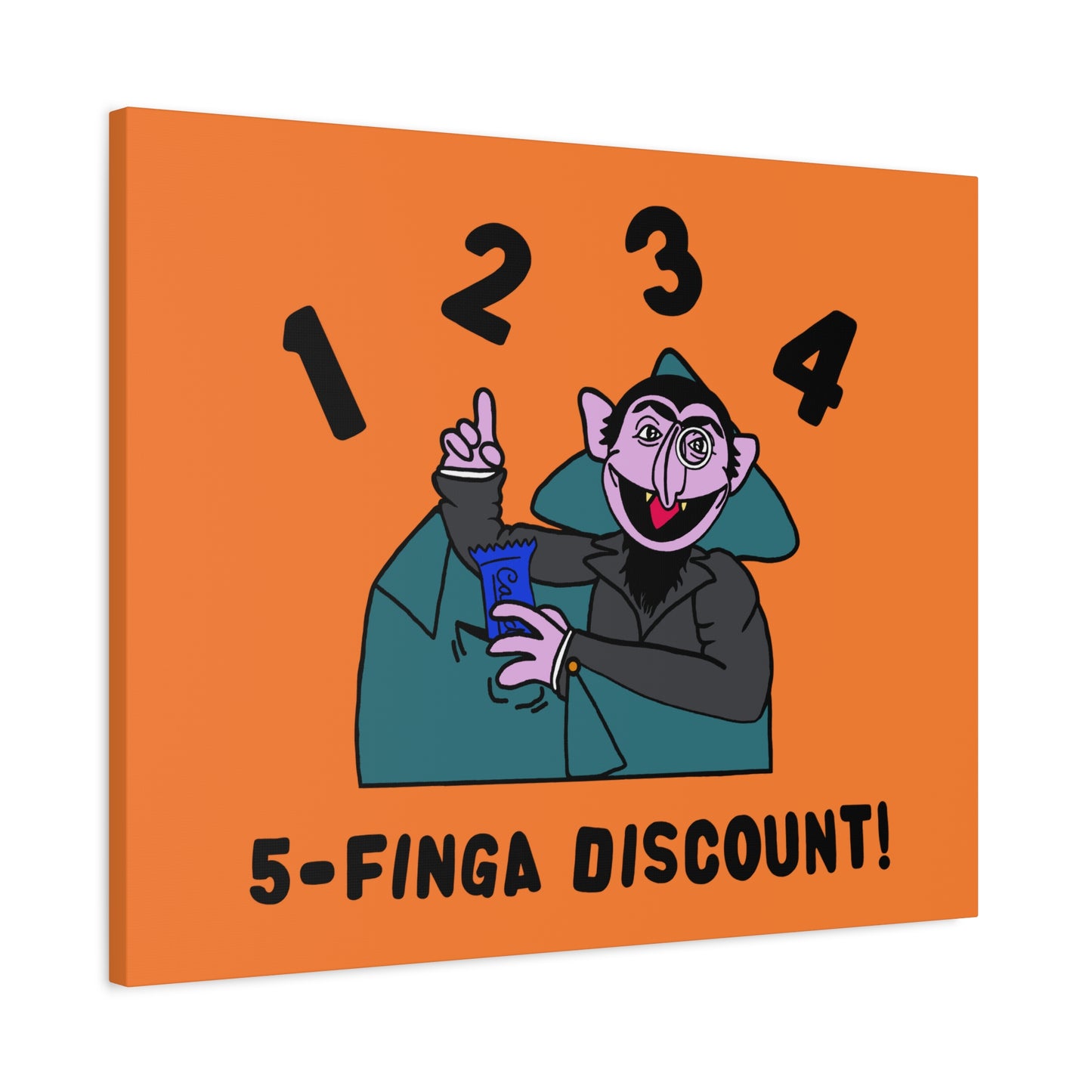 Five Finger Discount Canvas Print Light Orange - Sesame Street The Count Parody Art Print
