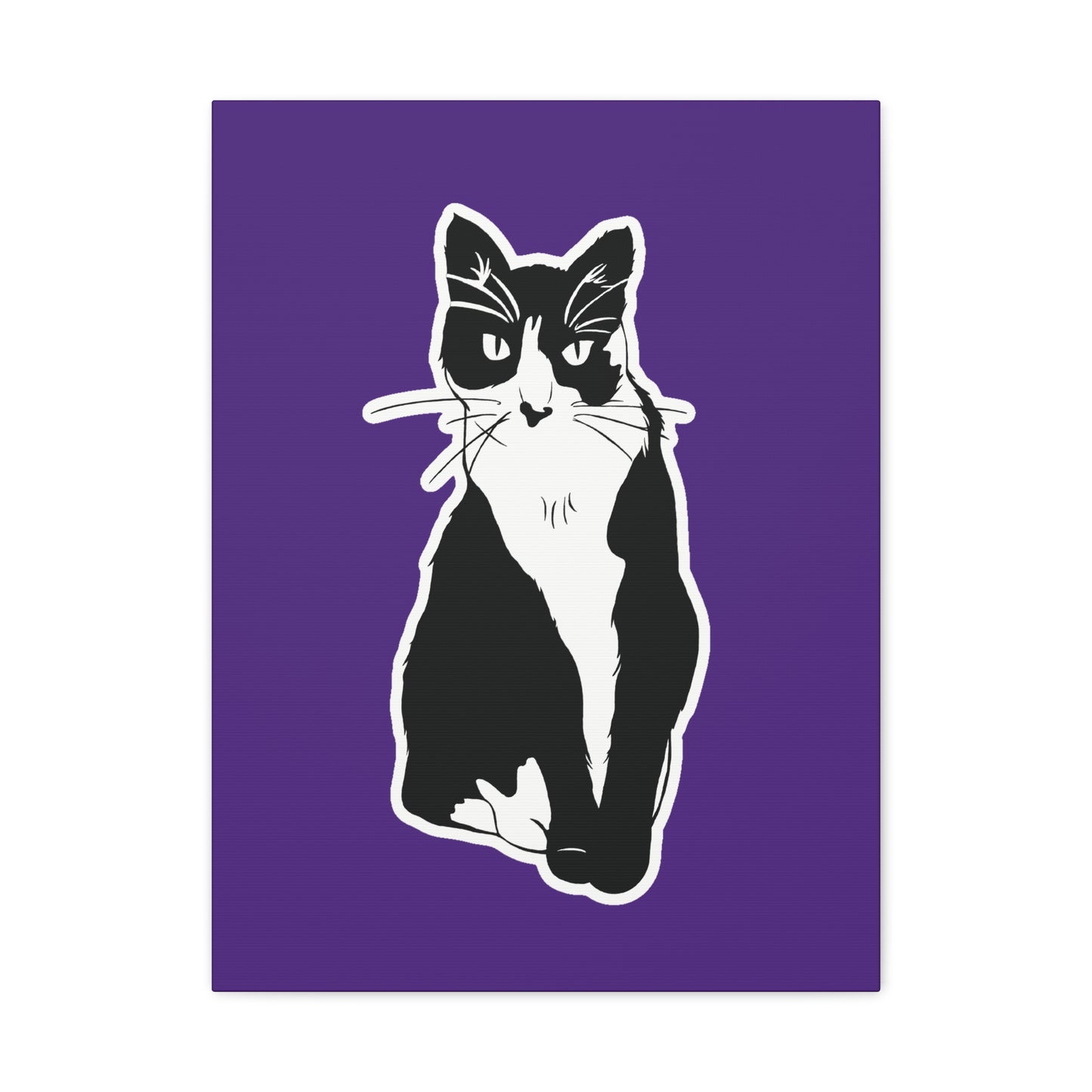 Cat Canvas Print on Purple (Sticker Style Cat) - Cat Drawing Art
