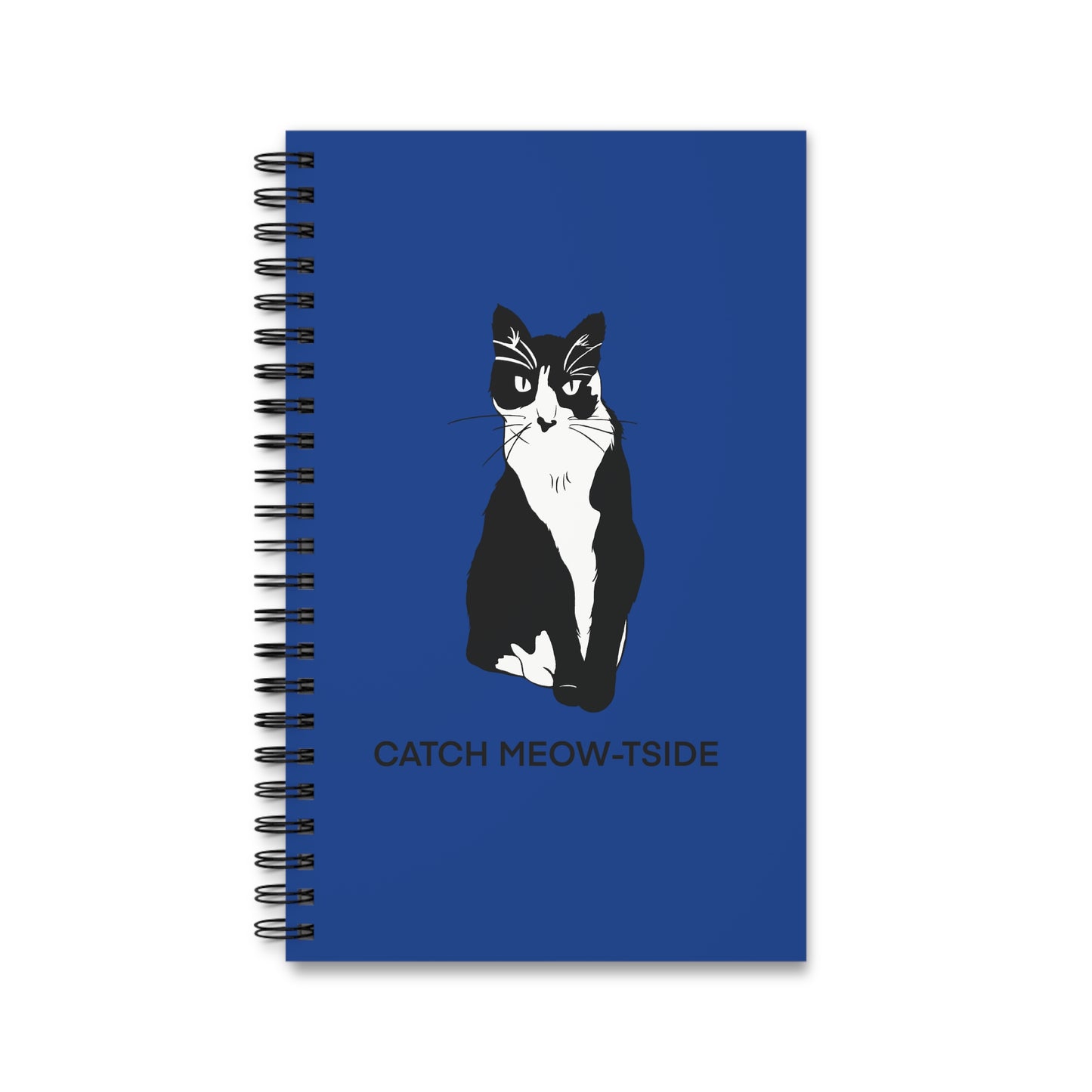 Catch Meow-tside Notebook in Blue (B&W Style Cat) - Cat Spiral Notebook