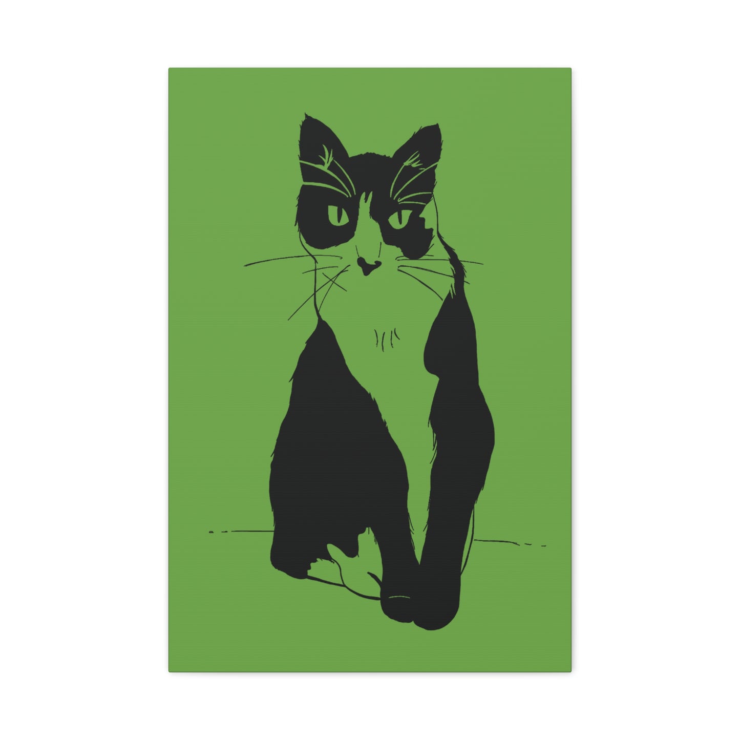 Cat Canvas Print on Green (Transparent Style Cat) - Cat Drawing Art