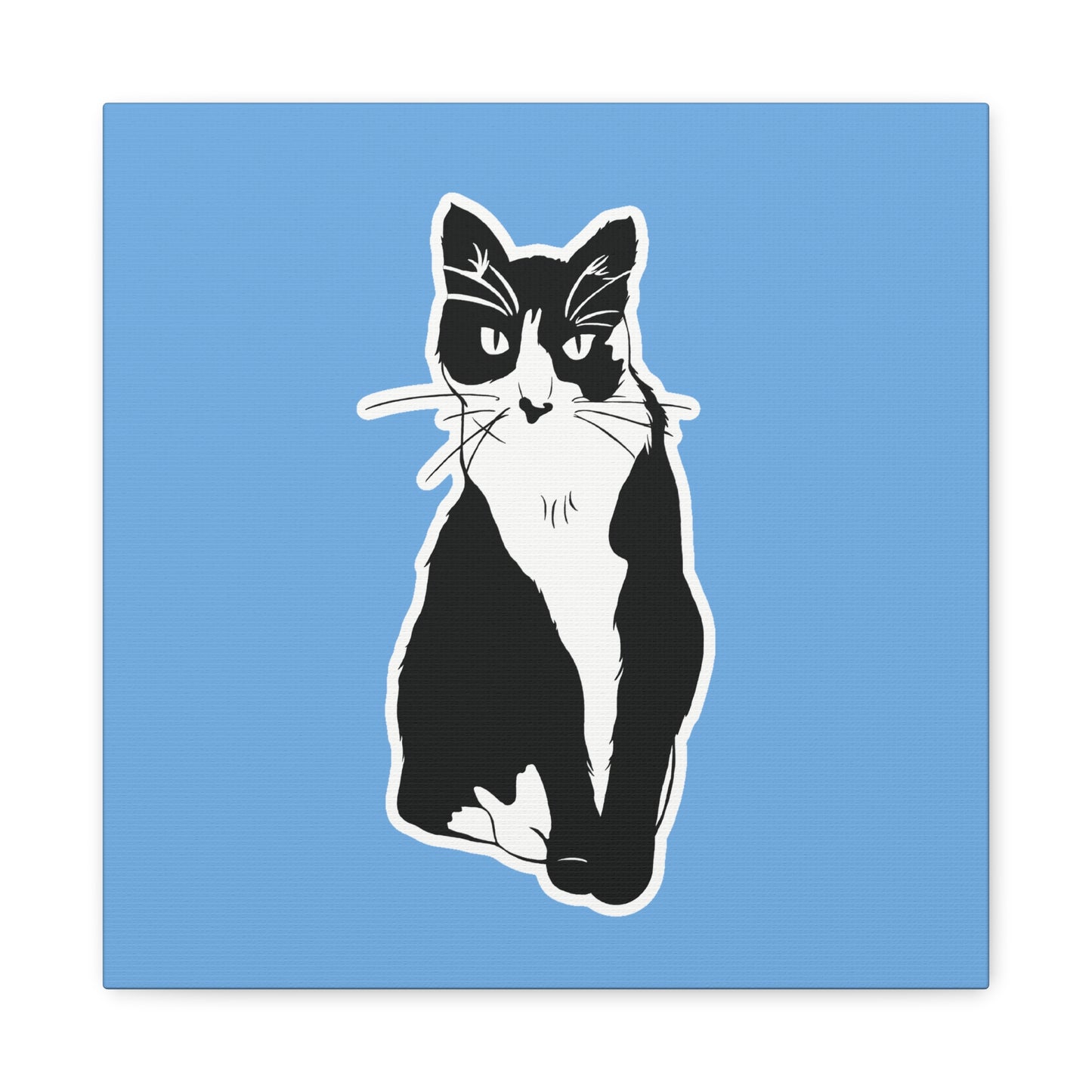 Cat Canvas on Light Blue (Sticker Style Cat) - Cat Drawing Art