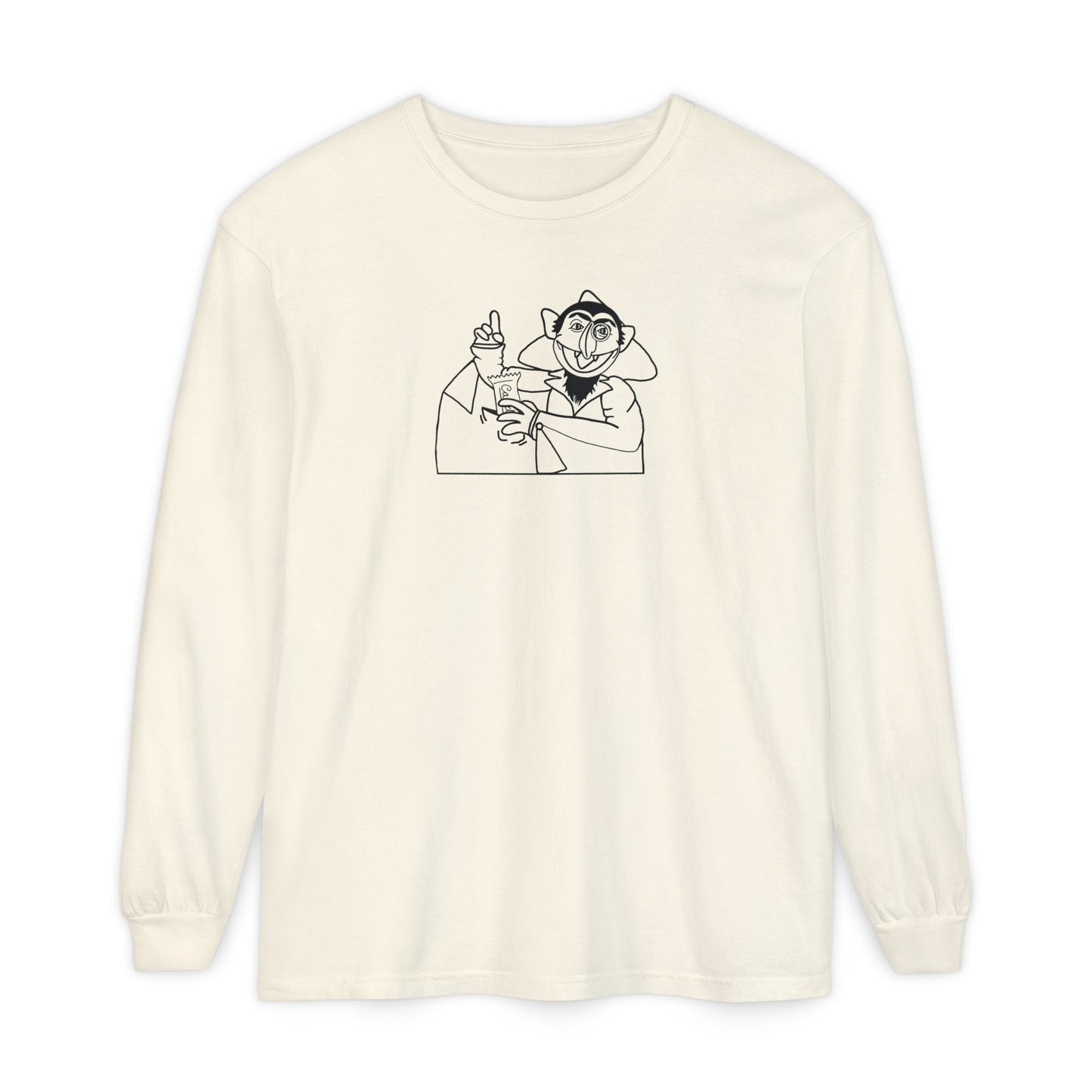 The Count Stealing Candy Outline Long Sleeve Tee - Sesame Street The Count Parody Shirt