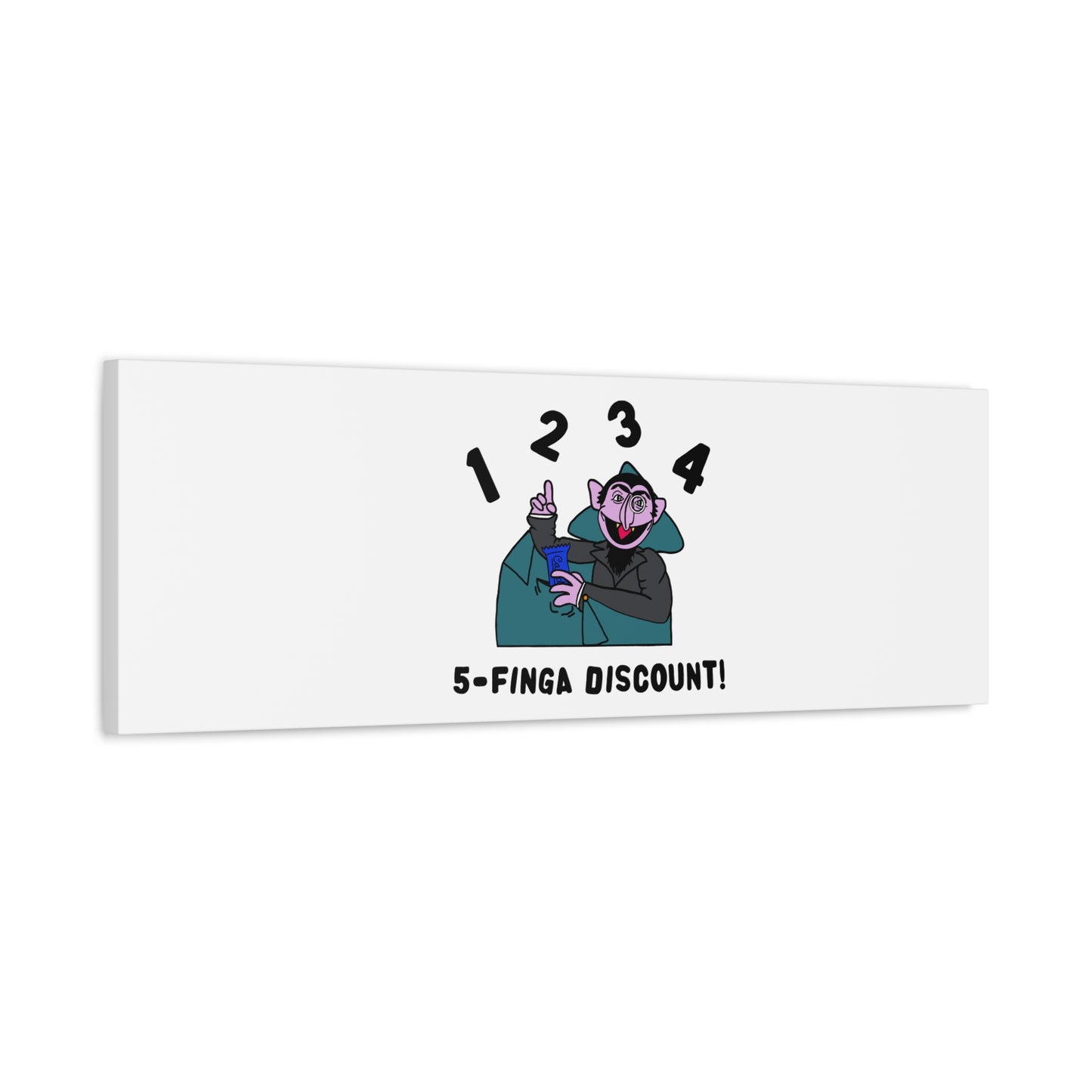 Five Finger Discount Canvas Print White - Sesame Street The Count Parody Art Print