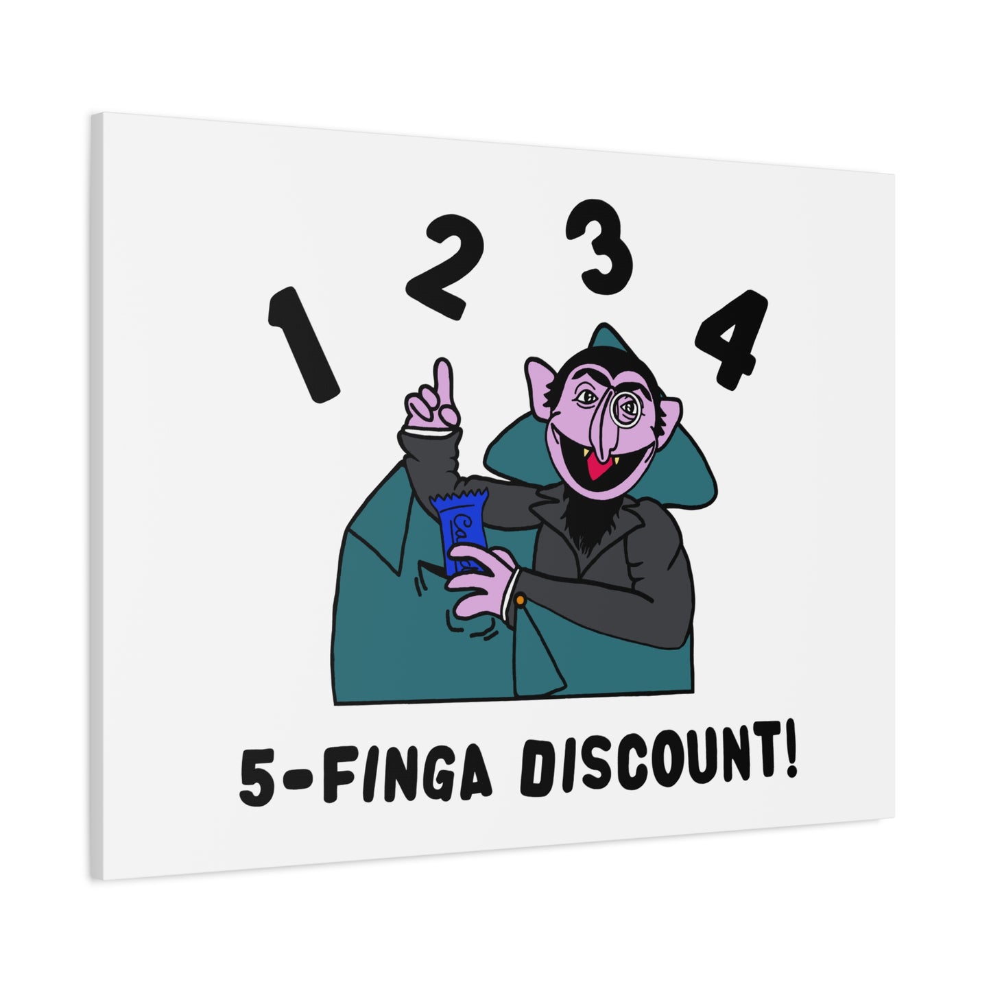 Five Finger Discount Canvas Print White - Sesame Street The Count Parody Art Print