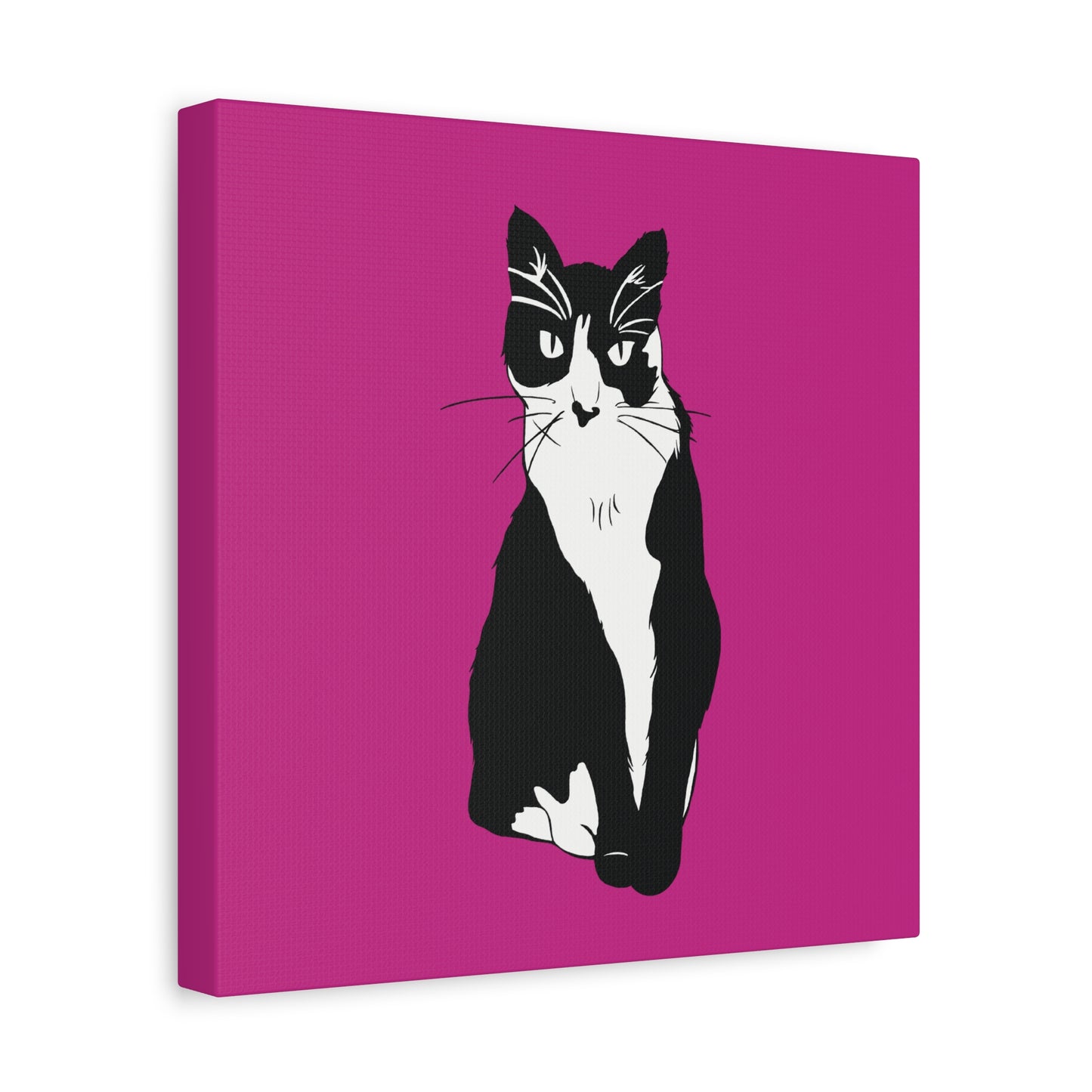 Cat Canvas on Pink (B&W Style Cat) - Cat Drawing Art