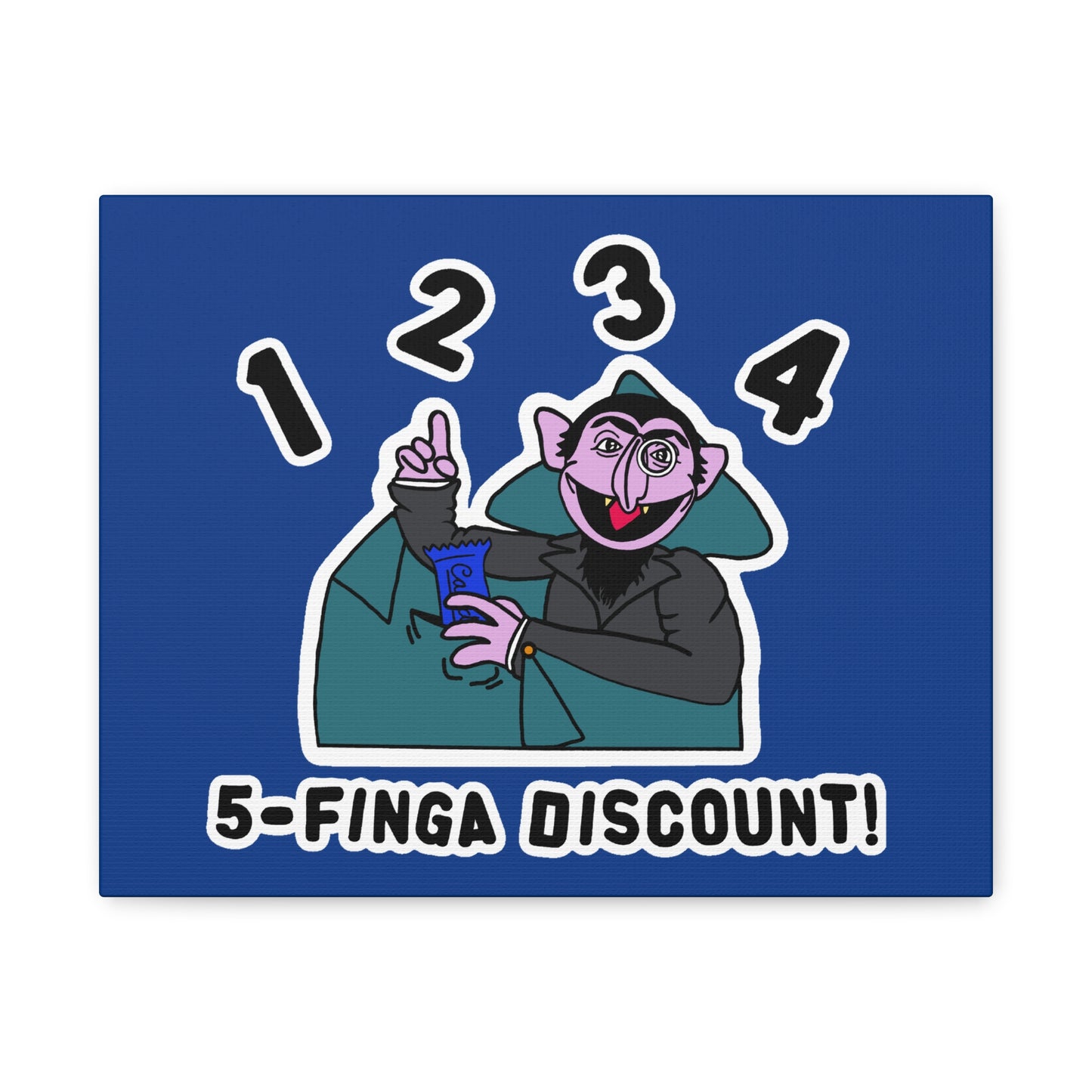 Five Finger Discount Canvas Print Dark Blue - Sesame Street The Count Parody Art Print