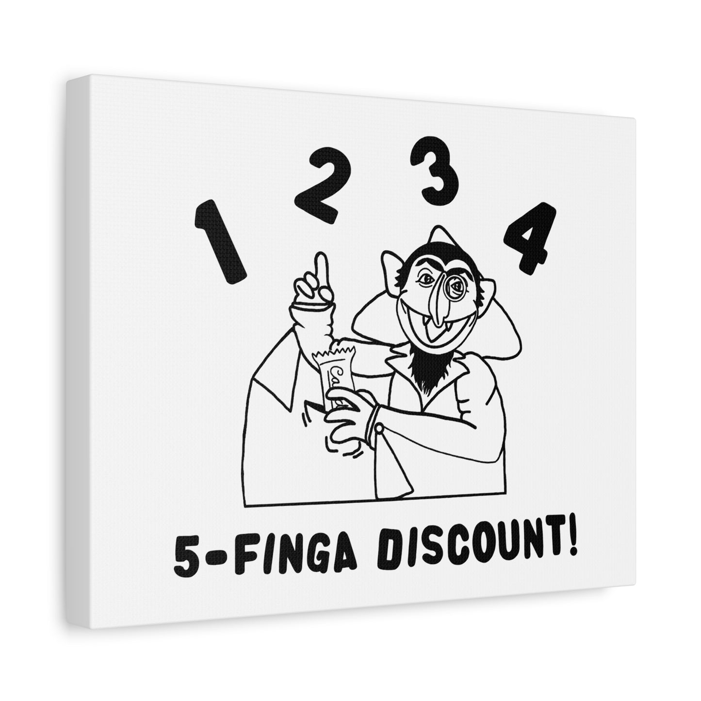 Five Finger Discount Outline Canvas Print White - Sesame Street The Count Parody Art Print