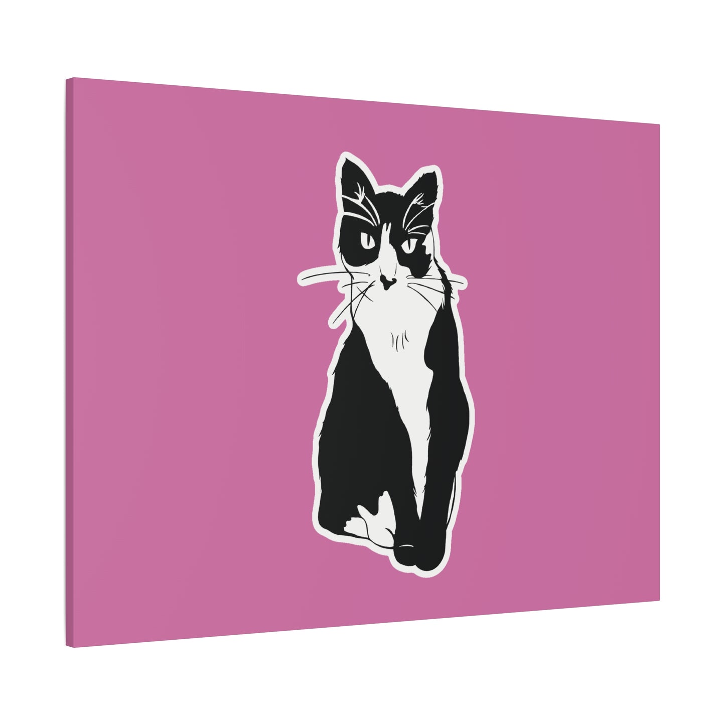 Cat Canvas on Light Pink (Sticker Style Cat) - Cat Drawing Art