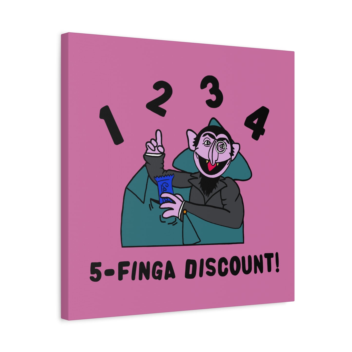 Five Finger Discount Canvas Print Light Pink - Sesame Street The Count Parody Art Print