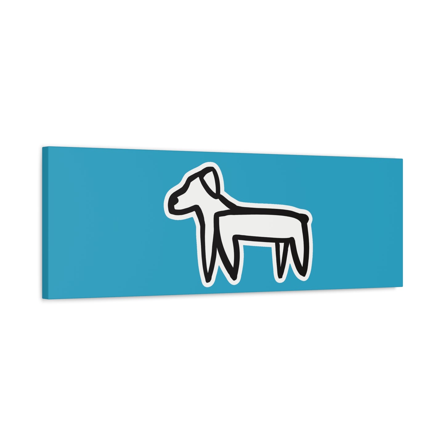 Dog Canvas Print on Turquoise (Sticker Style Black Dog) - Dog Drawing Wall Art