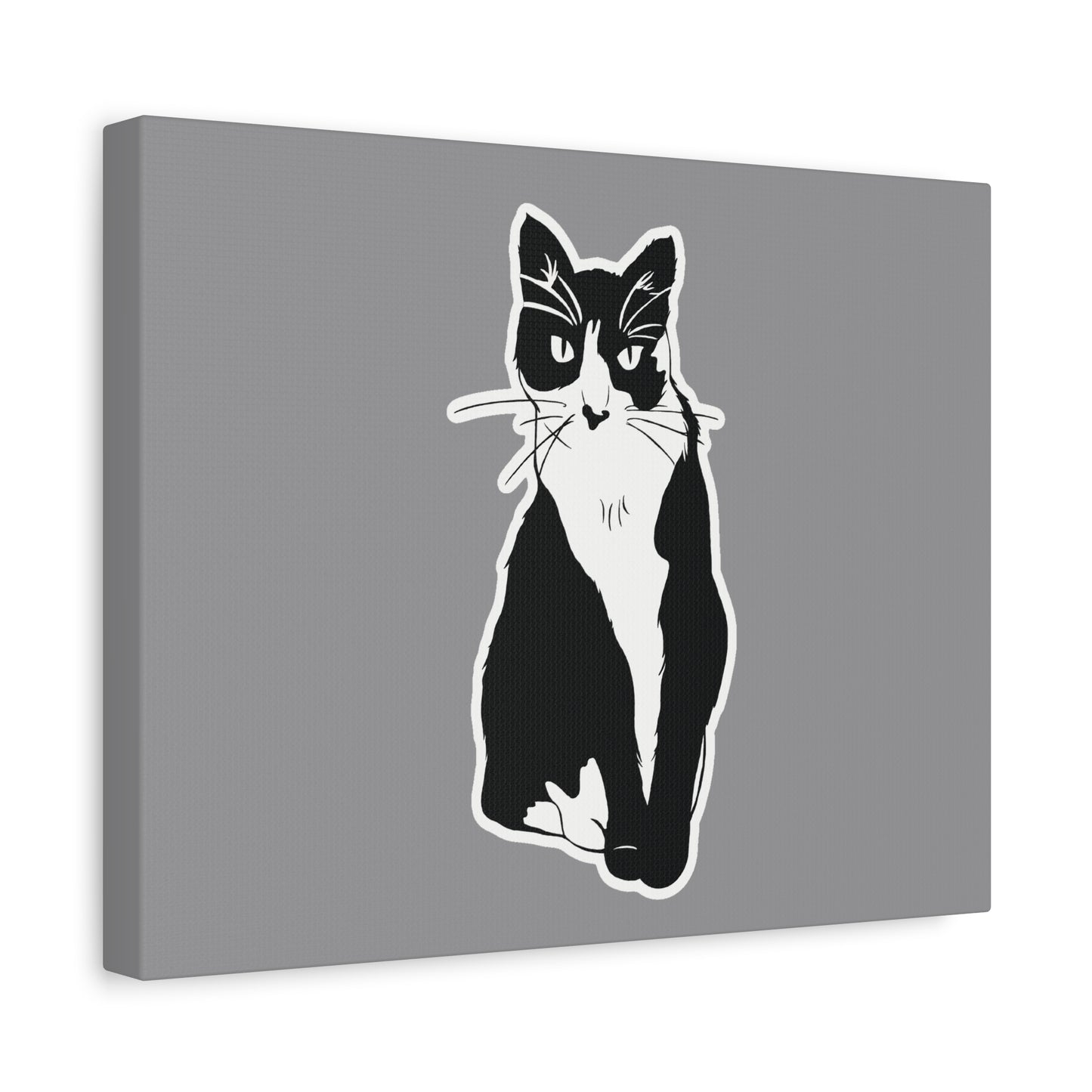 Cat Canvas Print on Grey (Sticker Style Cat) - Cat Drawing Wall Art