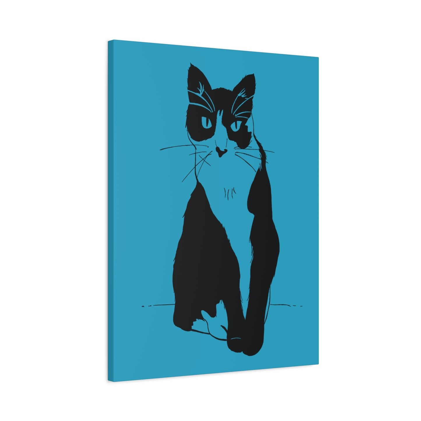 Cat Canvas Print on Turquoise (Transparent Style Cat) - Cat Drawing Art