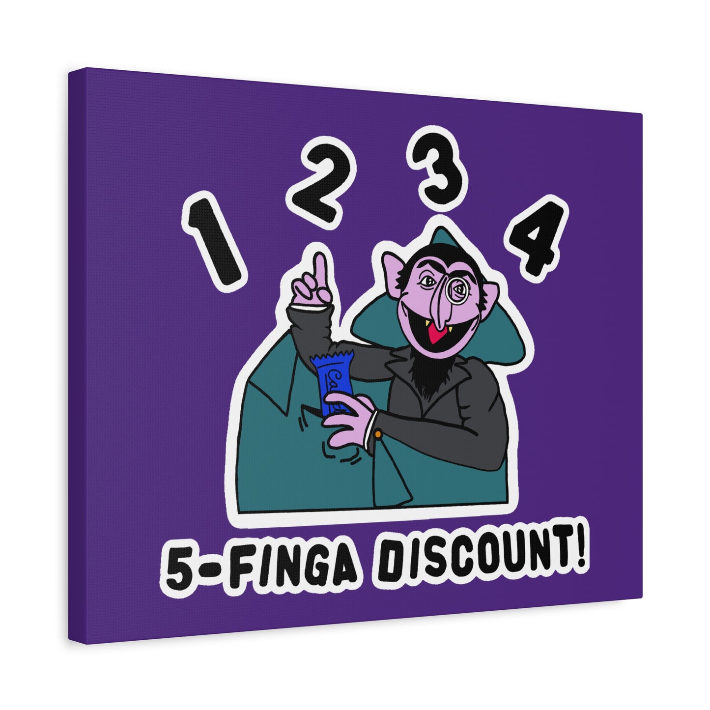 Five Finger Discount Canvas Print Light Purple - Sesame Street The Count Parody Art Print