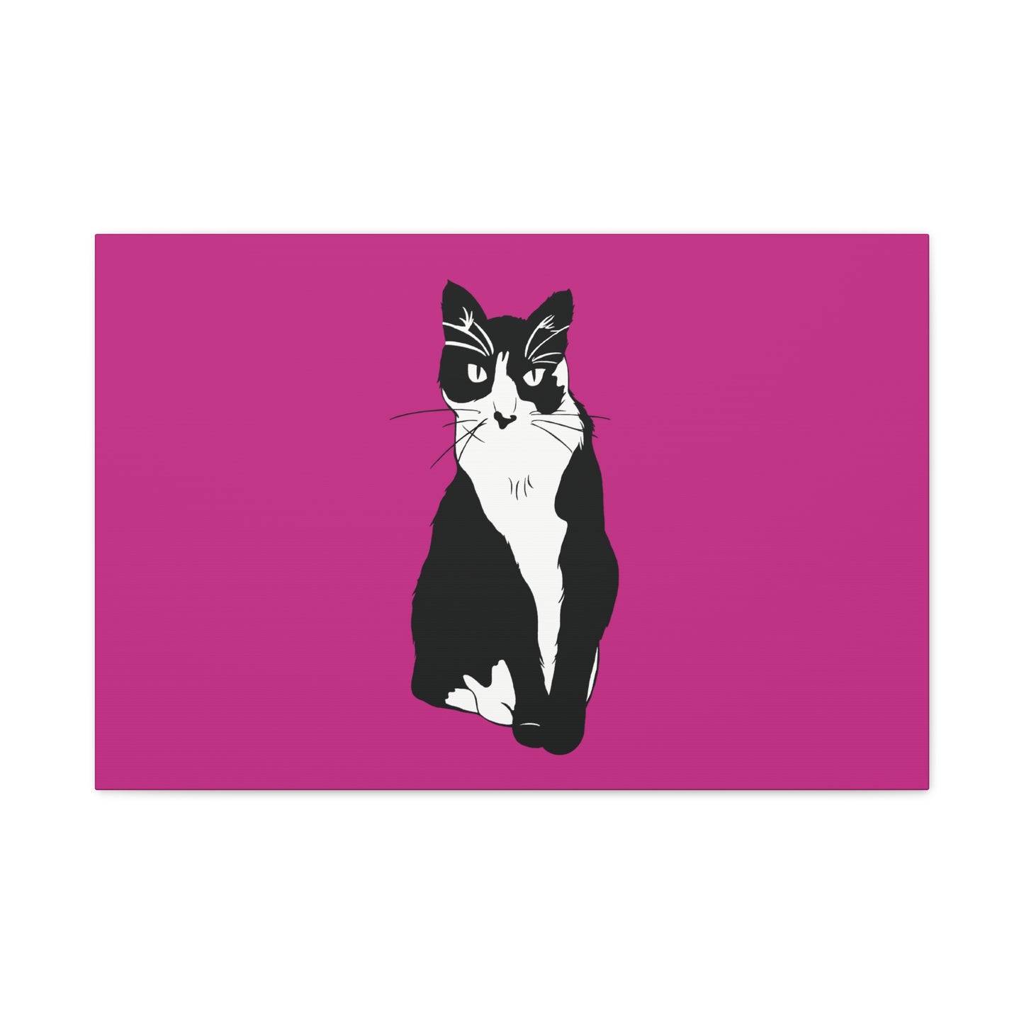 Cat Canvas on Pink (B&W Style Cat) - Cat Drawing Art