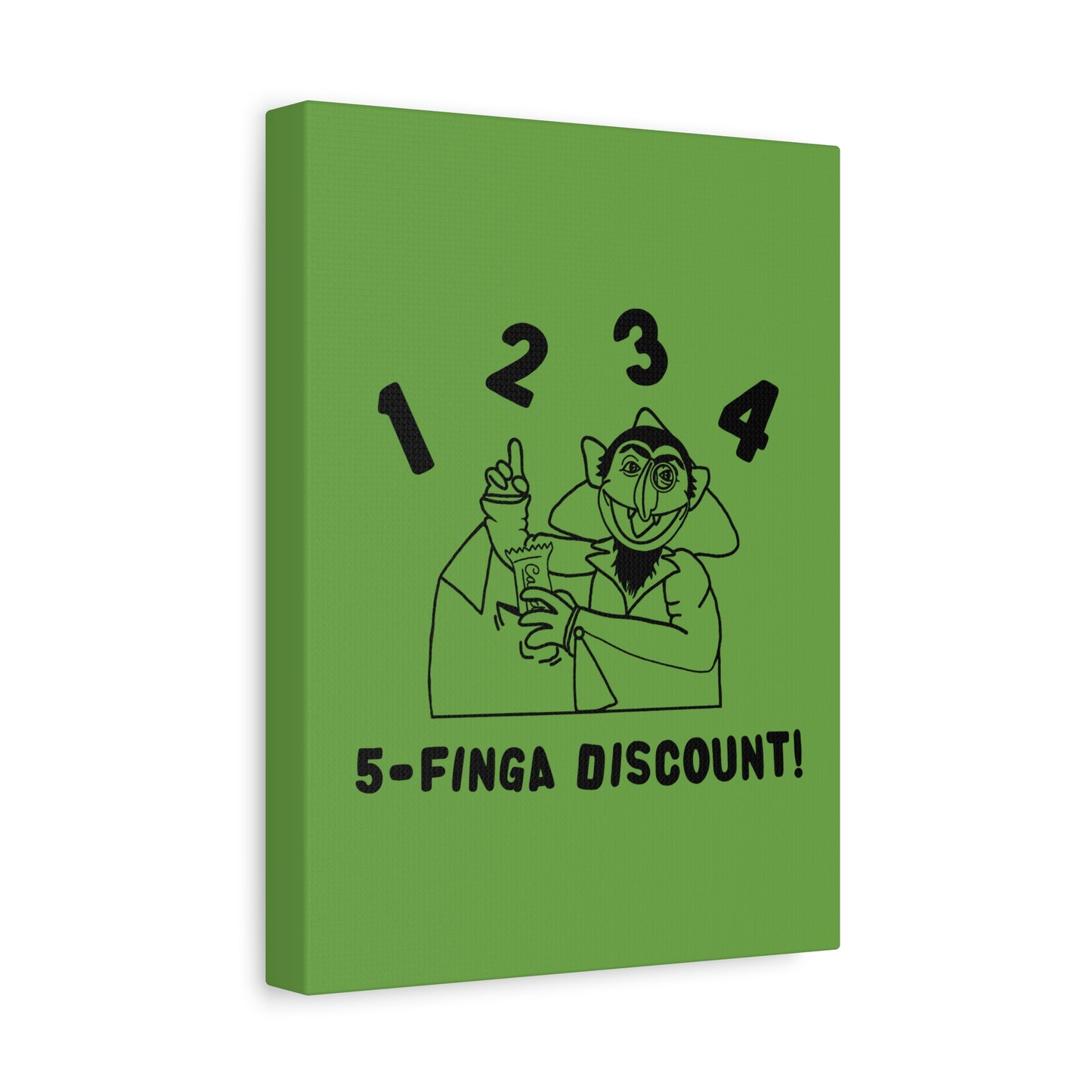 Five Finger Discount Outline Canvas Print Green - Sesame Street The Count Parody Art Print