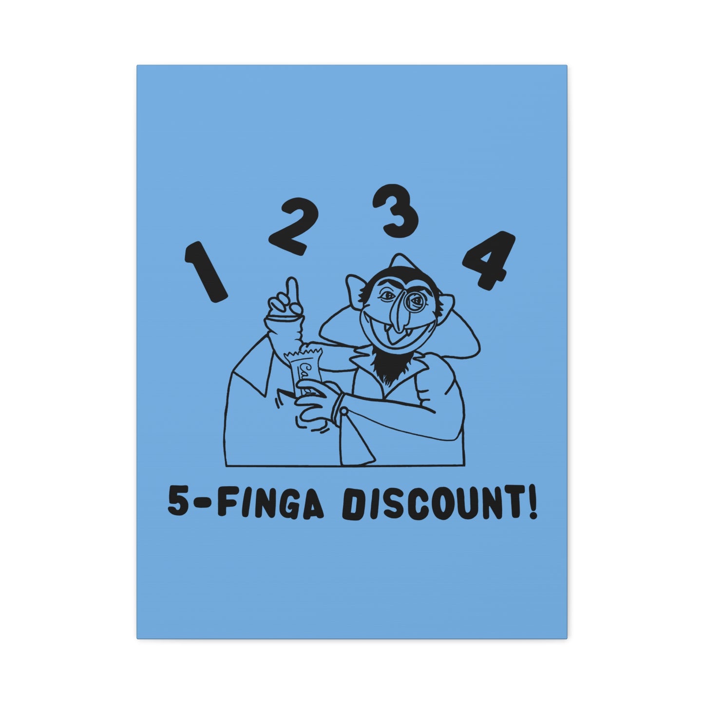 Five Finger Discount Outline Canvas Print Light Blue - Sesame Street The Count Parody Art Print