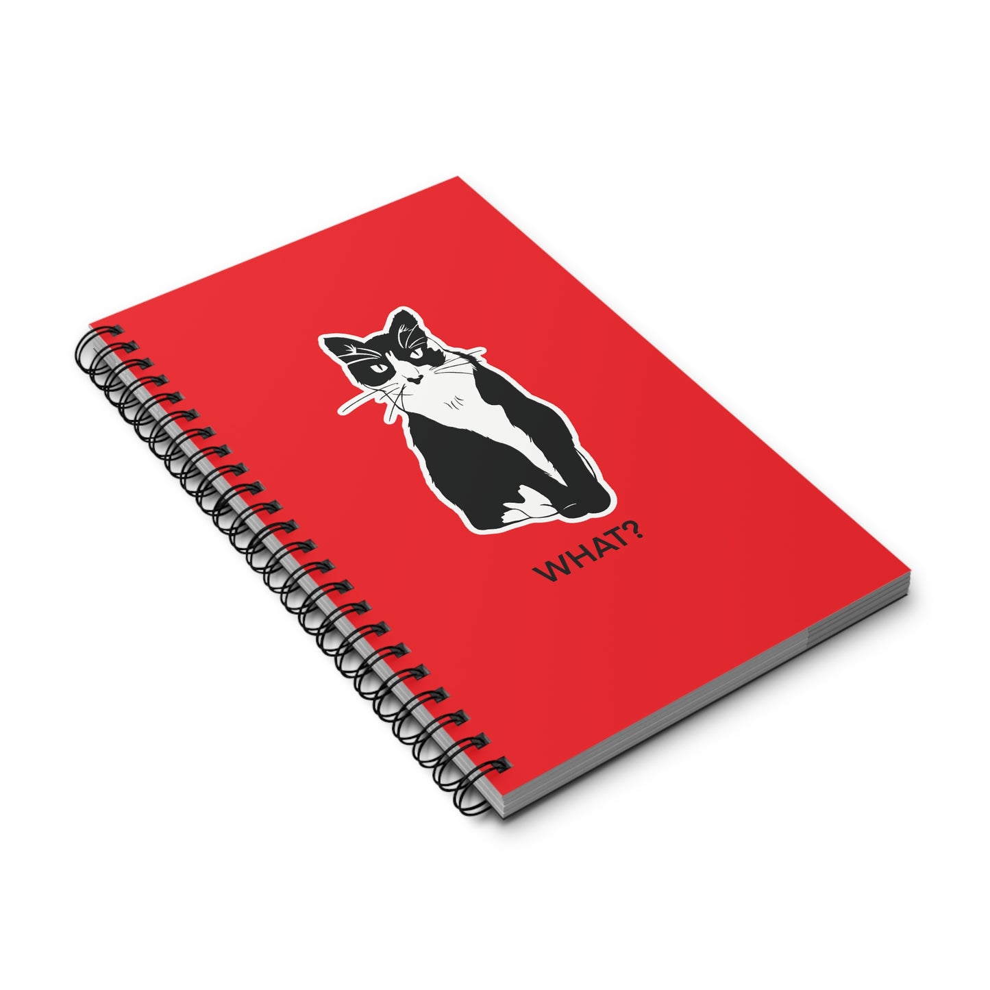 Cattitude Notebook in Red (Sticker Style Cat with Black Writing) - Cat Spiral Notebook