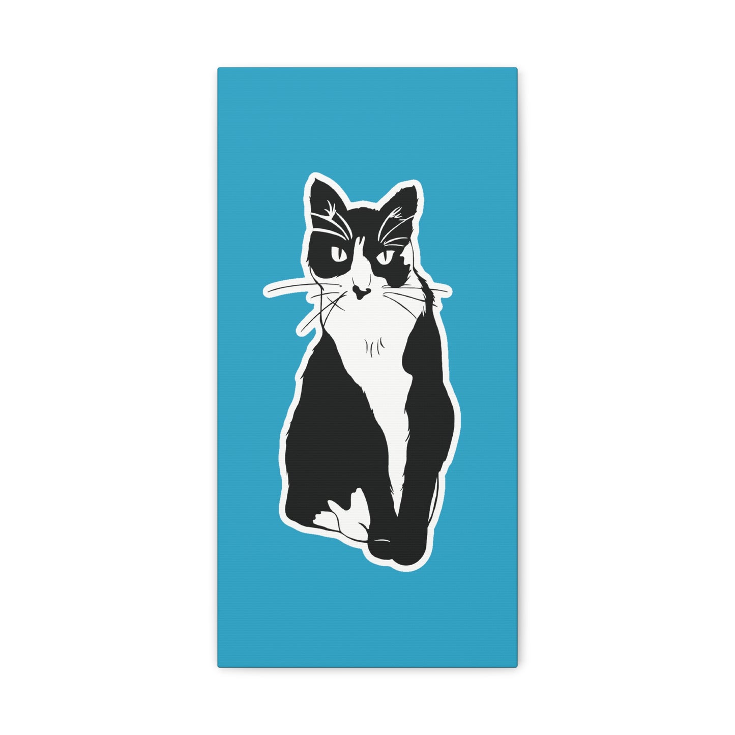 Cat Canvas Print on Turquoise (Sticker Style Cat) - Cat Drawing Art