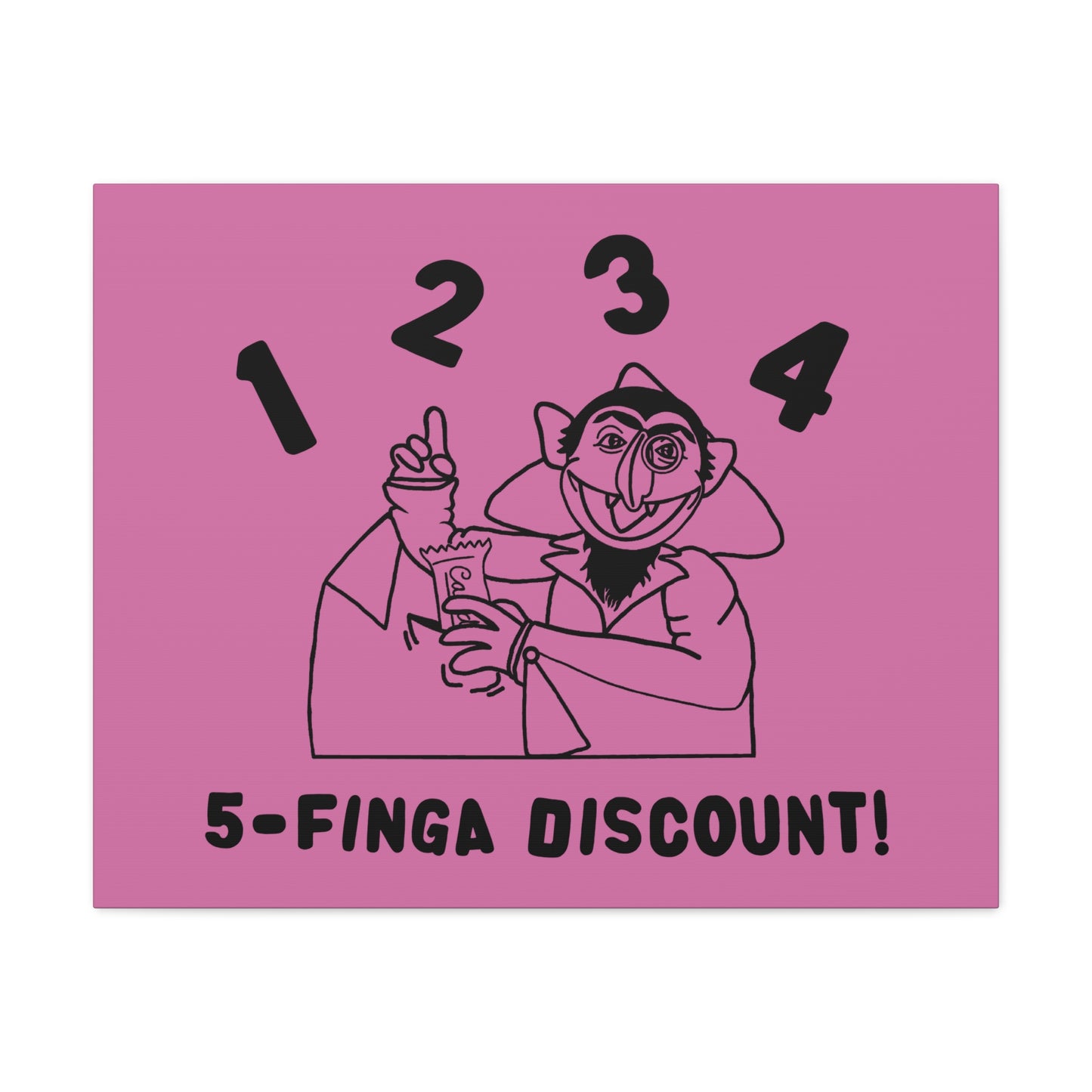 Five Finger Discount Outline Canvas Print Light Pink - Sesame Street The Count Parody Art Print