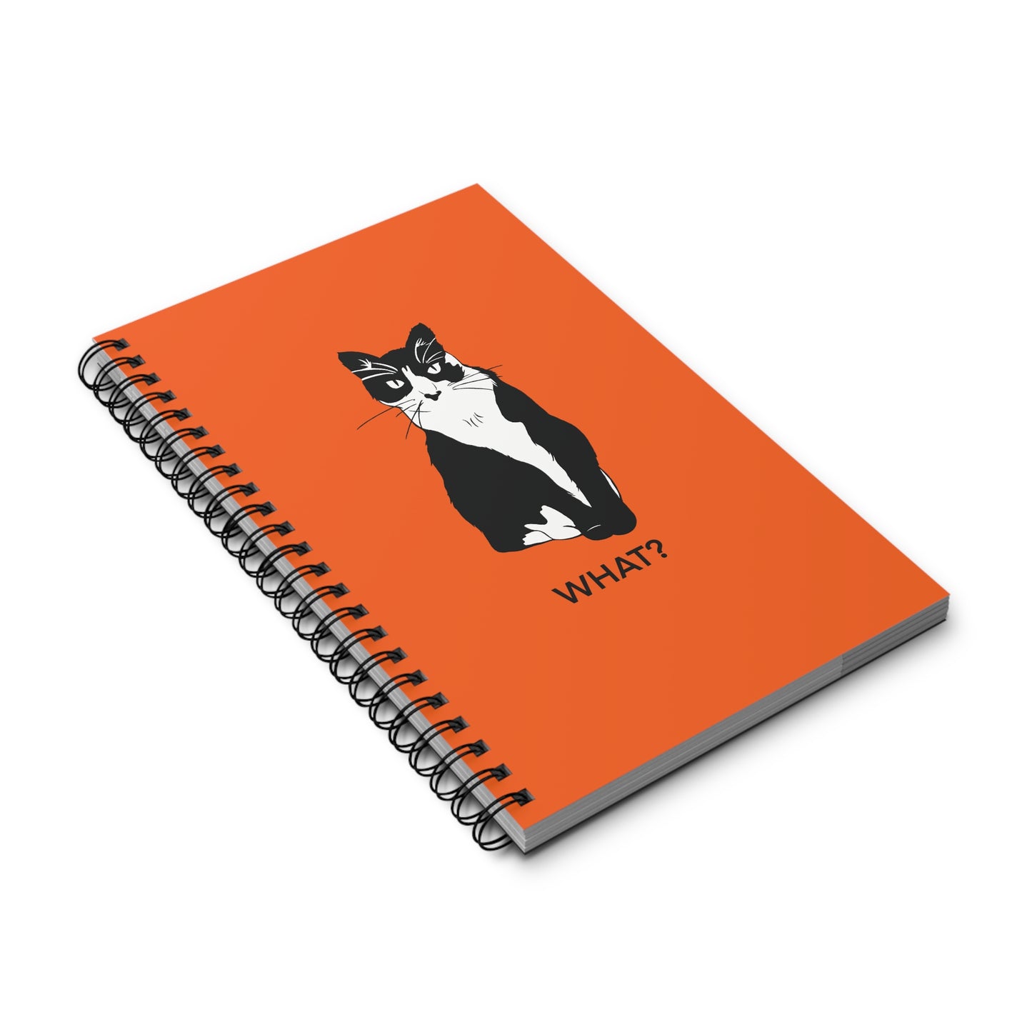 Cattitude Notebook in Orange (B&W Style Cat) - Cat Spiral Notebook